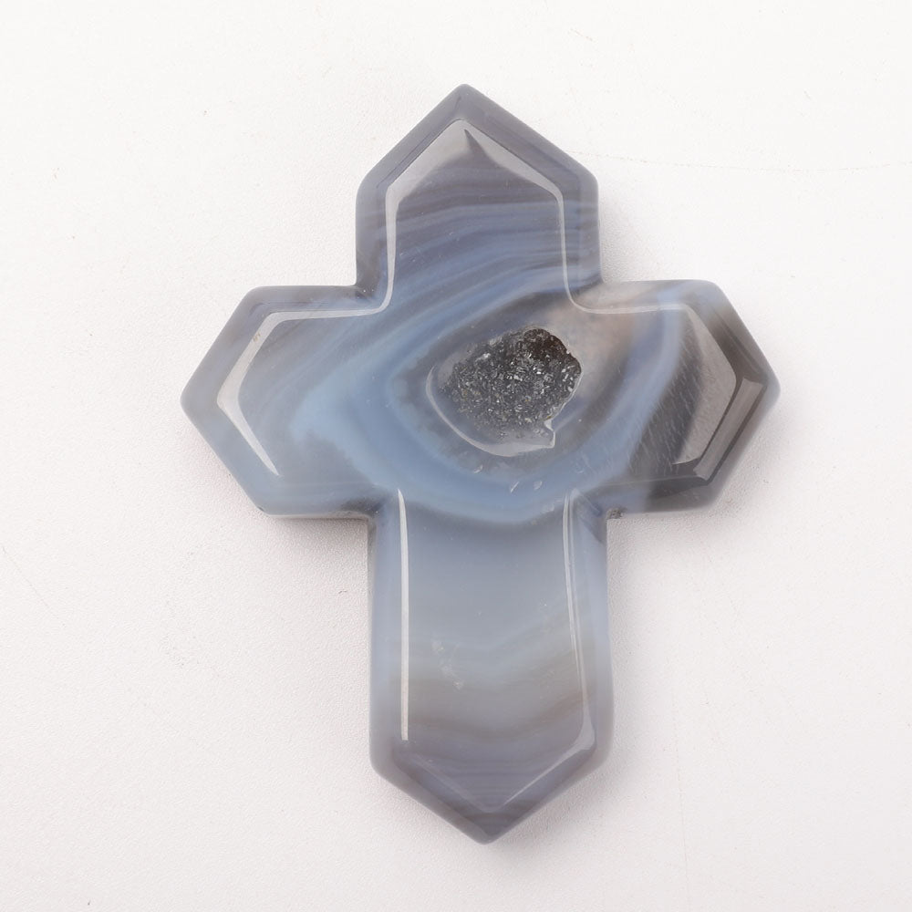 3.2 inch Hand Carved Druzy Agate Crystal Figurine Cross