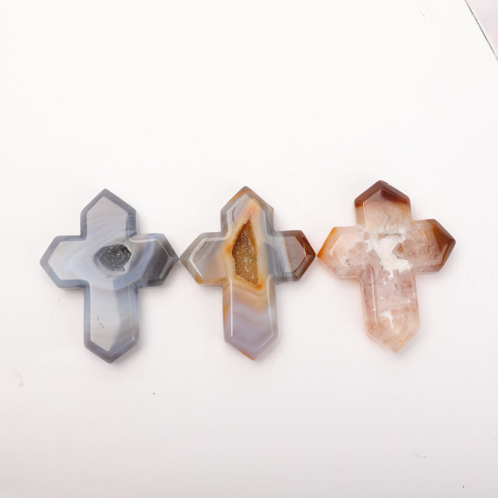 3.2 inch Hand Carved Druzy Agate Crystal Figurine Cross