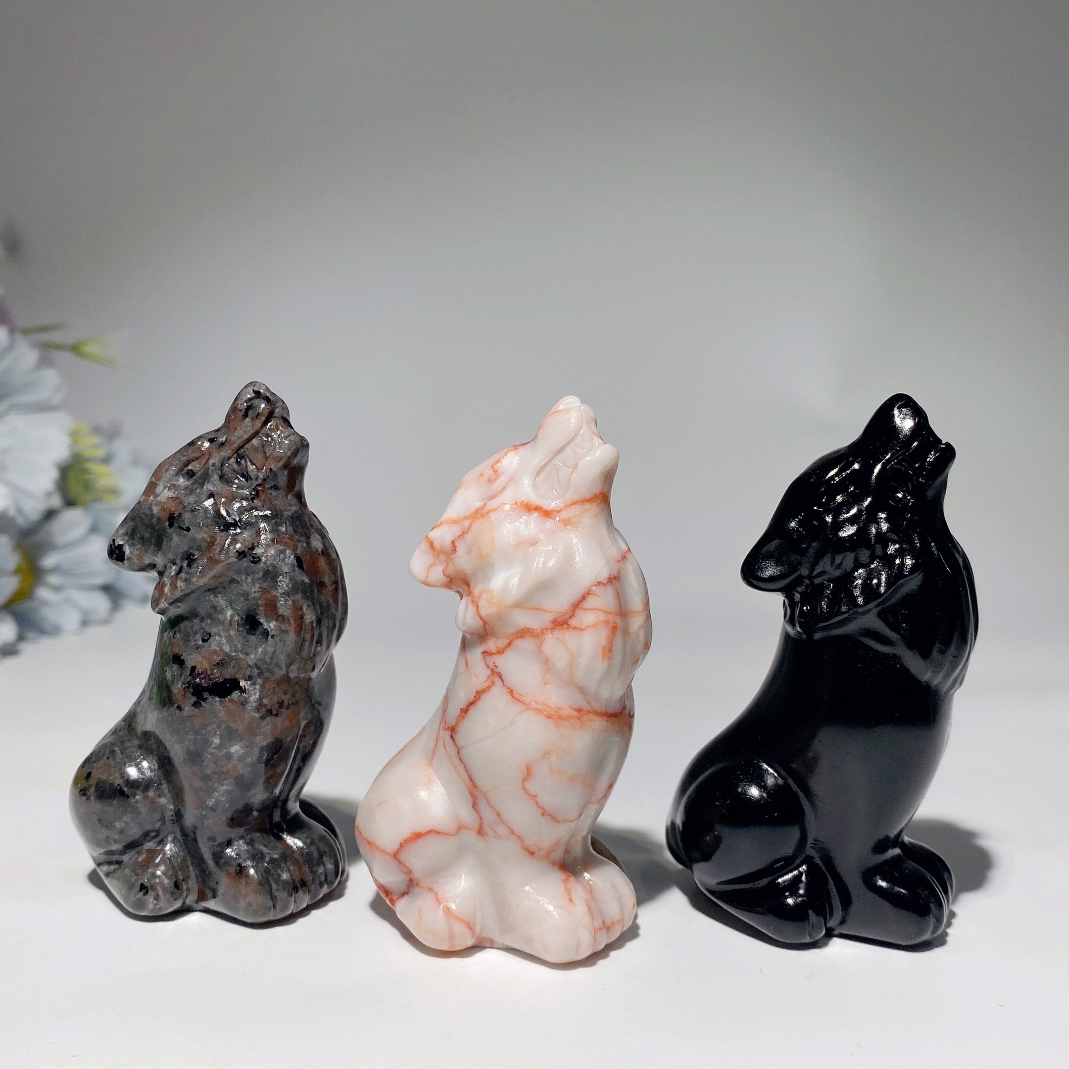 3.2 Inch Mixed Crystal Wolf Carving Figurine for Healing