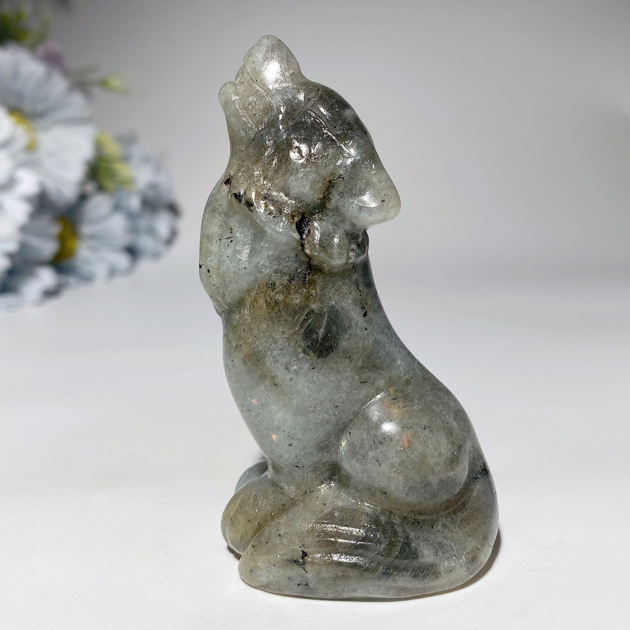 3.2 Inch Mixed Crystal Wolf Carving Figurine for Healing
