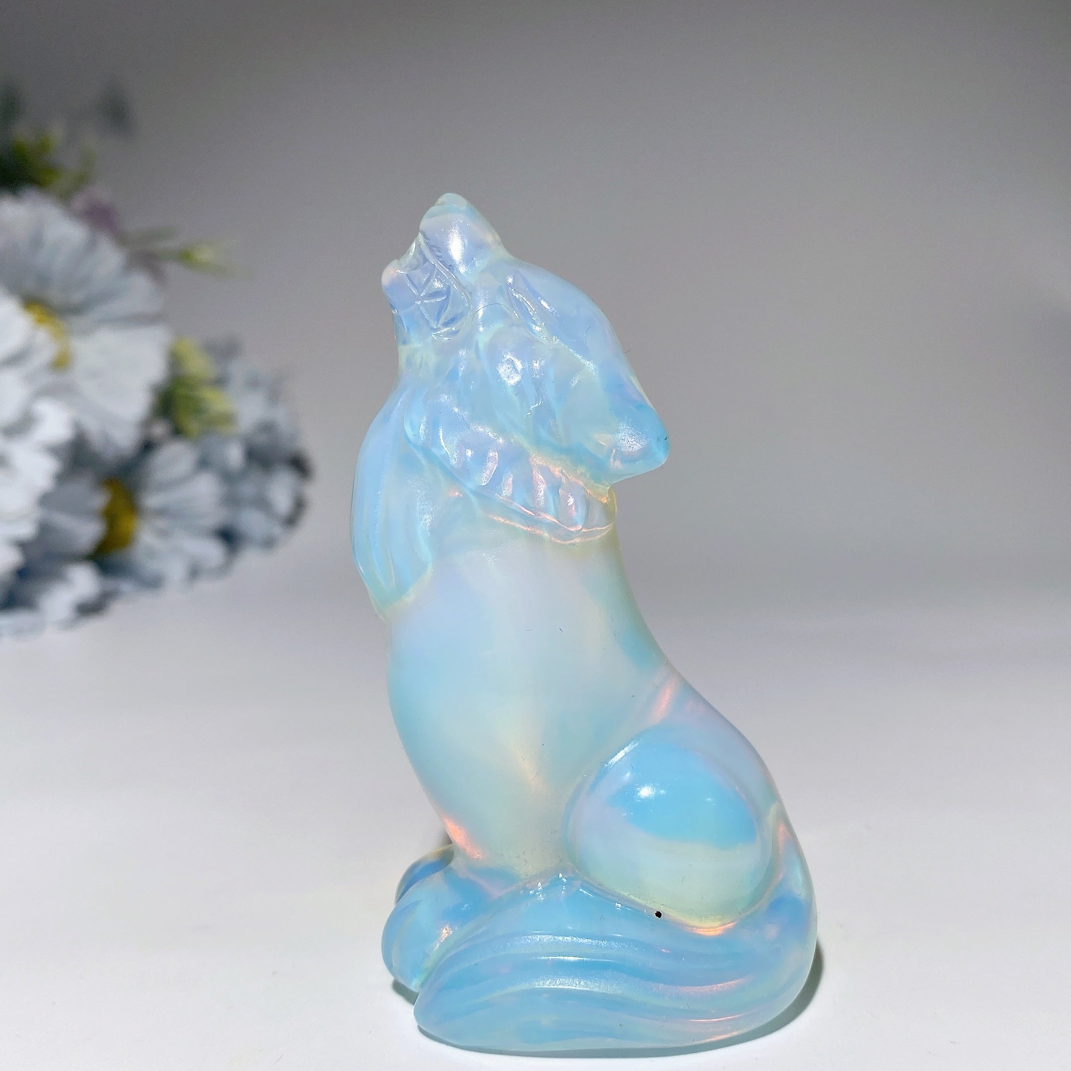 3.2 Inch Mixed Crystal Wolf Carving Figurine for Healing