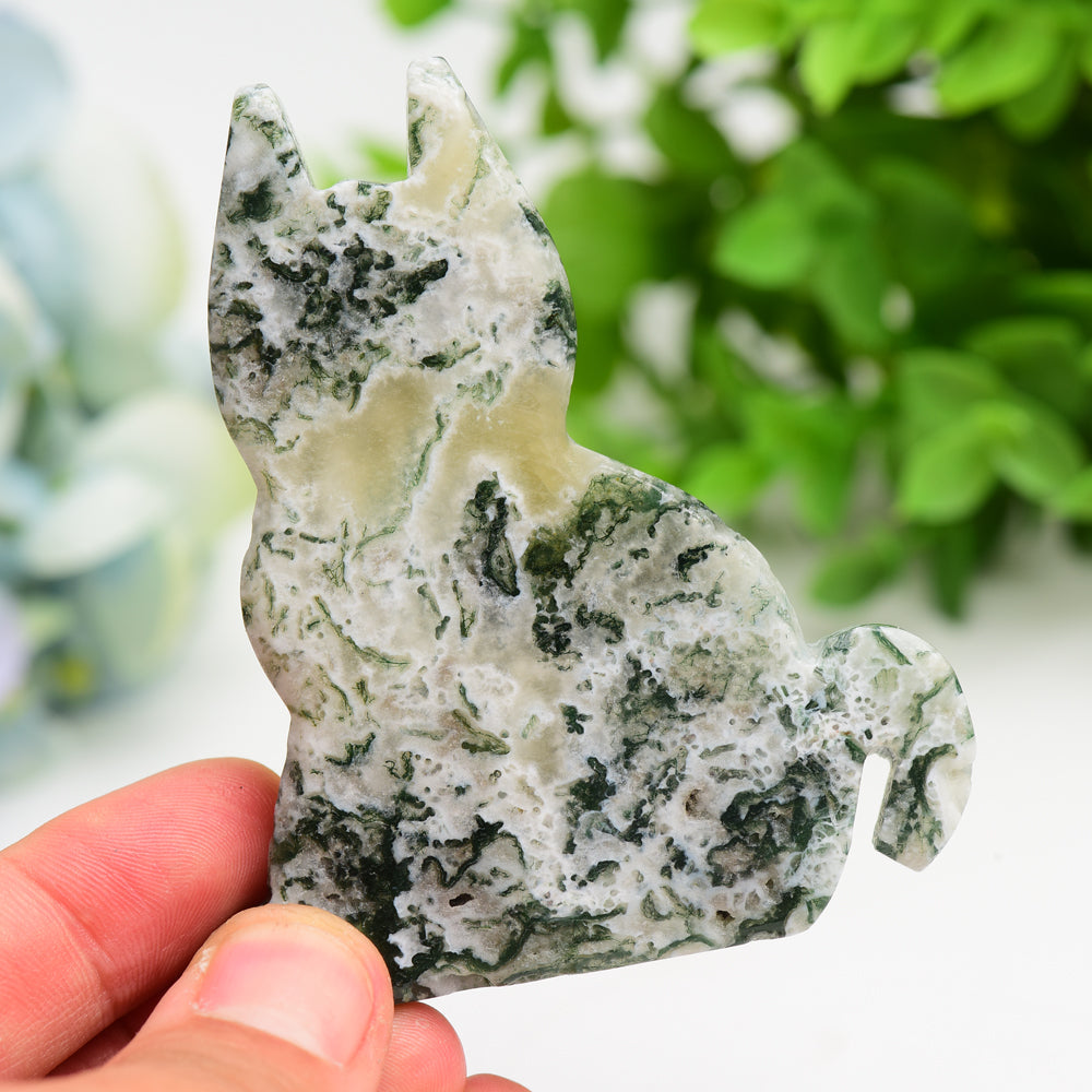 3.2 inch Moss Agate Cat Crystal Carving Figurine