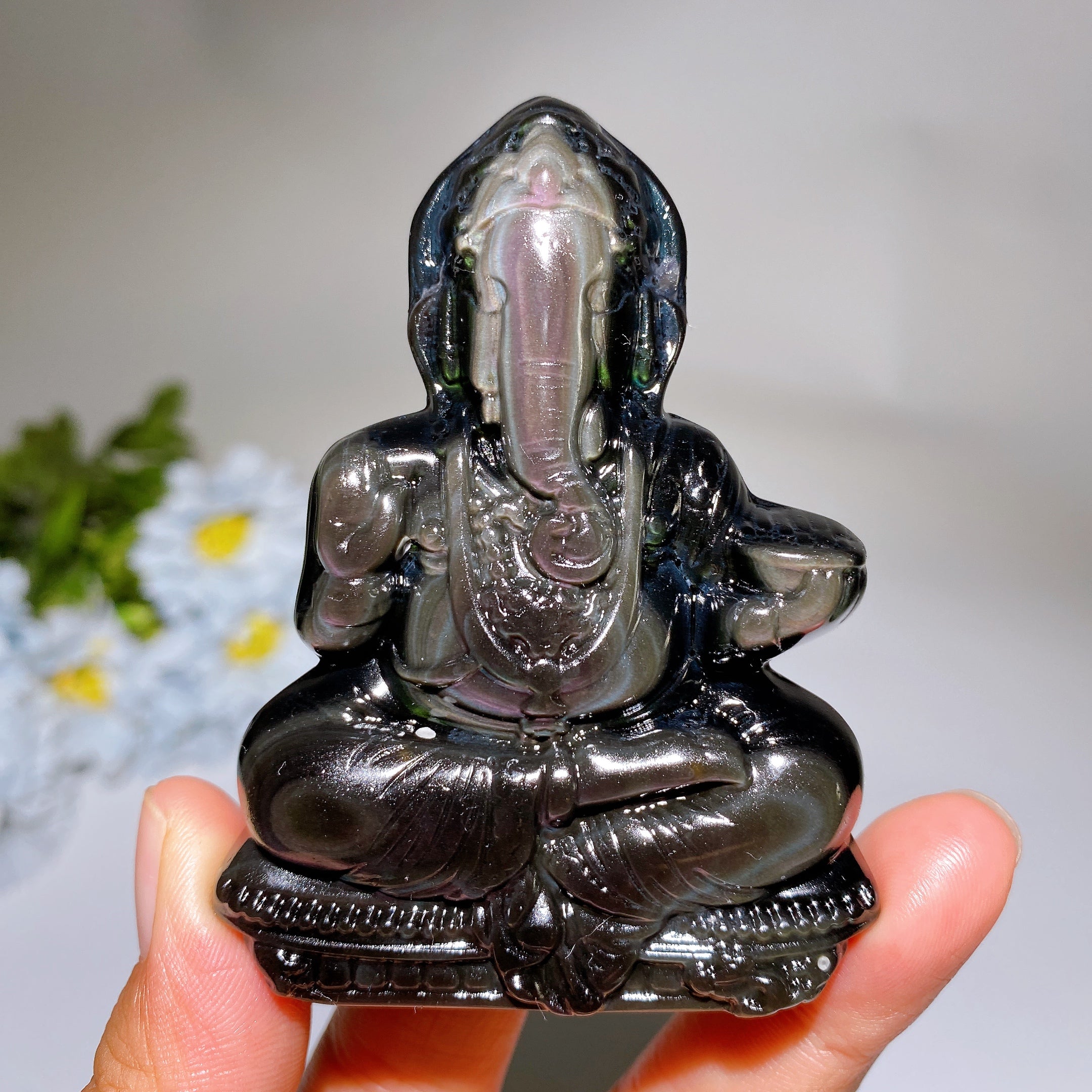 3.2-inch Rainbow Obsidian Ganesha Crystal Figurine