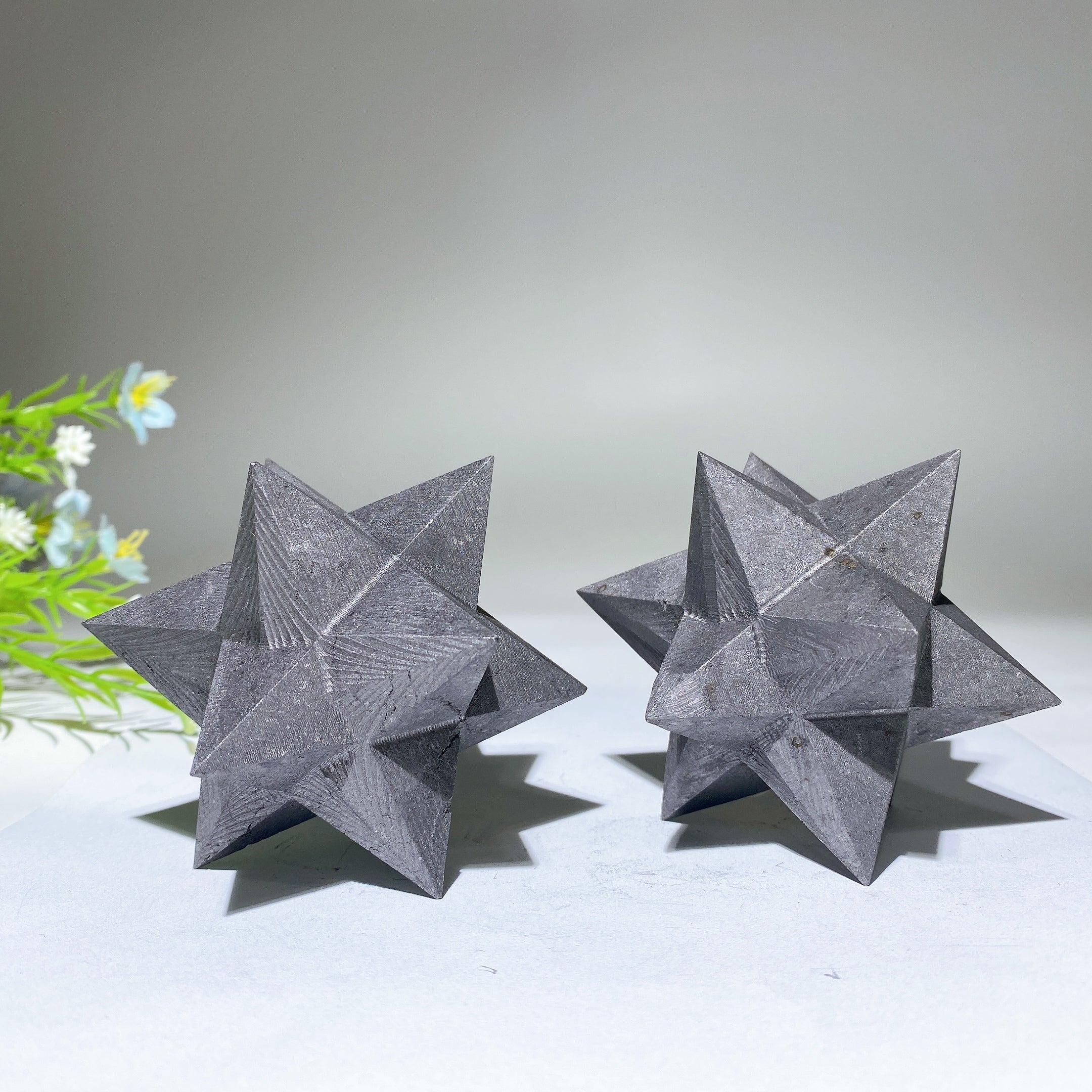 3.2 Inch Schungite Merkaba 3D Star Healing Crystal Carving