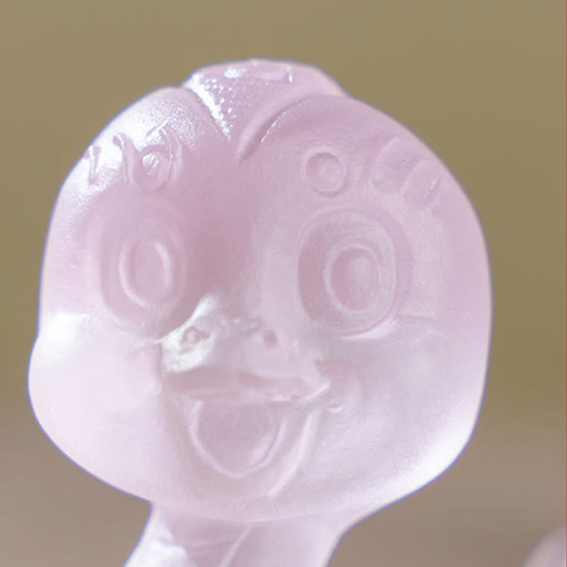 3.2" Pink Liuli Glass Snake Figurine for Spiritual Protection