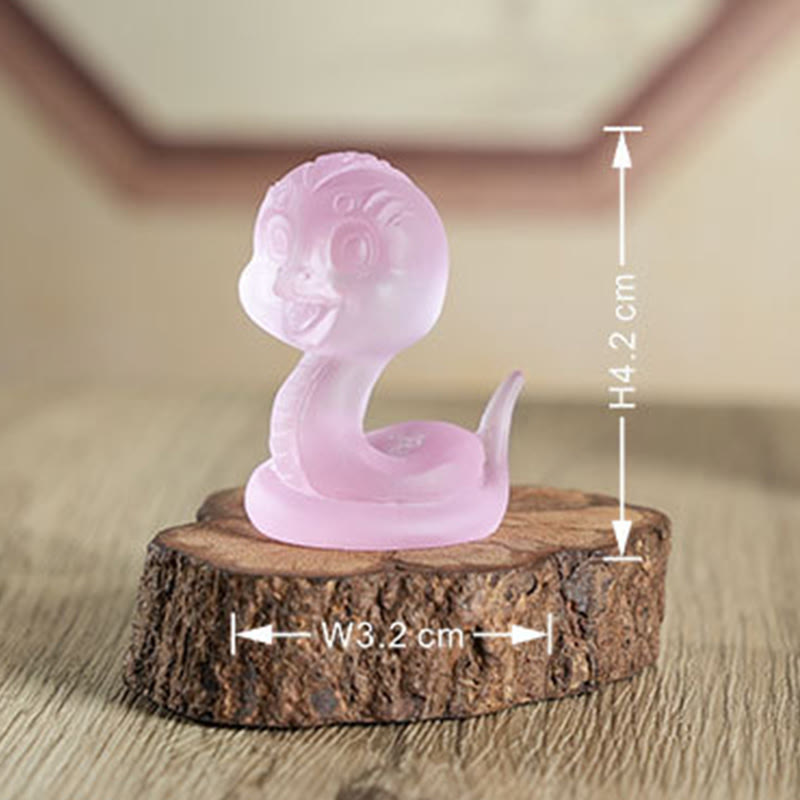 3.2" Pink Liuli Glass Snake Figurine for Spiritual Protection