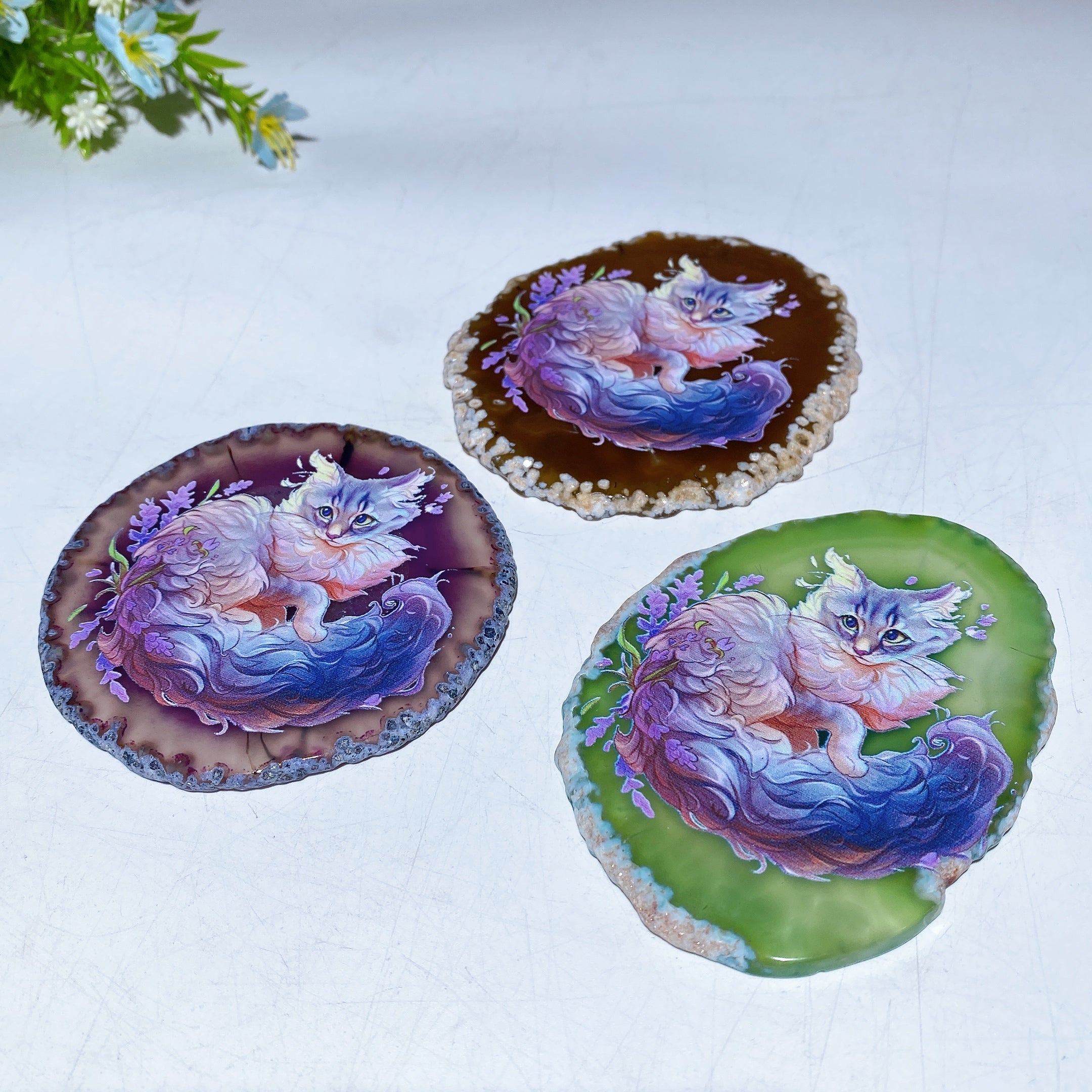 3.3-3.7 Inch Agate Slab with Cat Printing for Healing