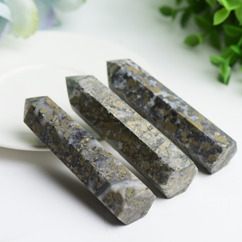 3.3"-4.0" Pyrite in Agate Crystal Points for Healing