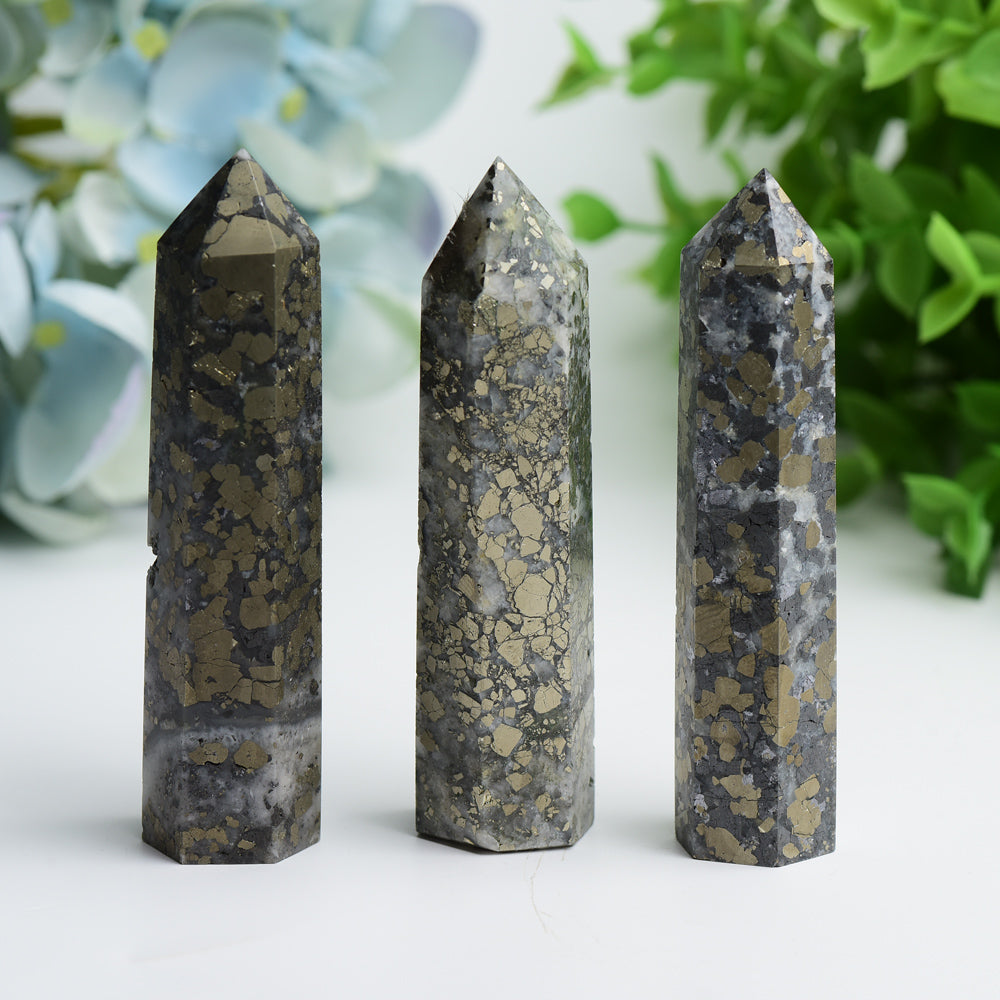 3.3"-4.0" Pyrite in Agate Crystal Points for Healing