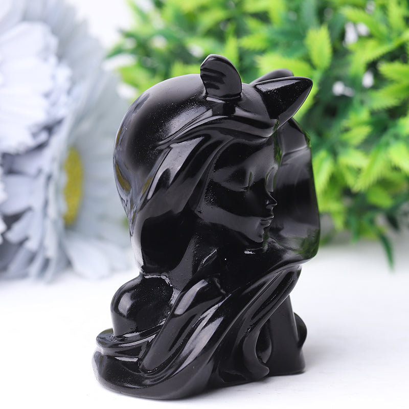 3.3" Black Obsidian Devil Crystal Figurine Carving