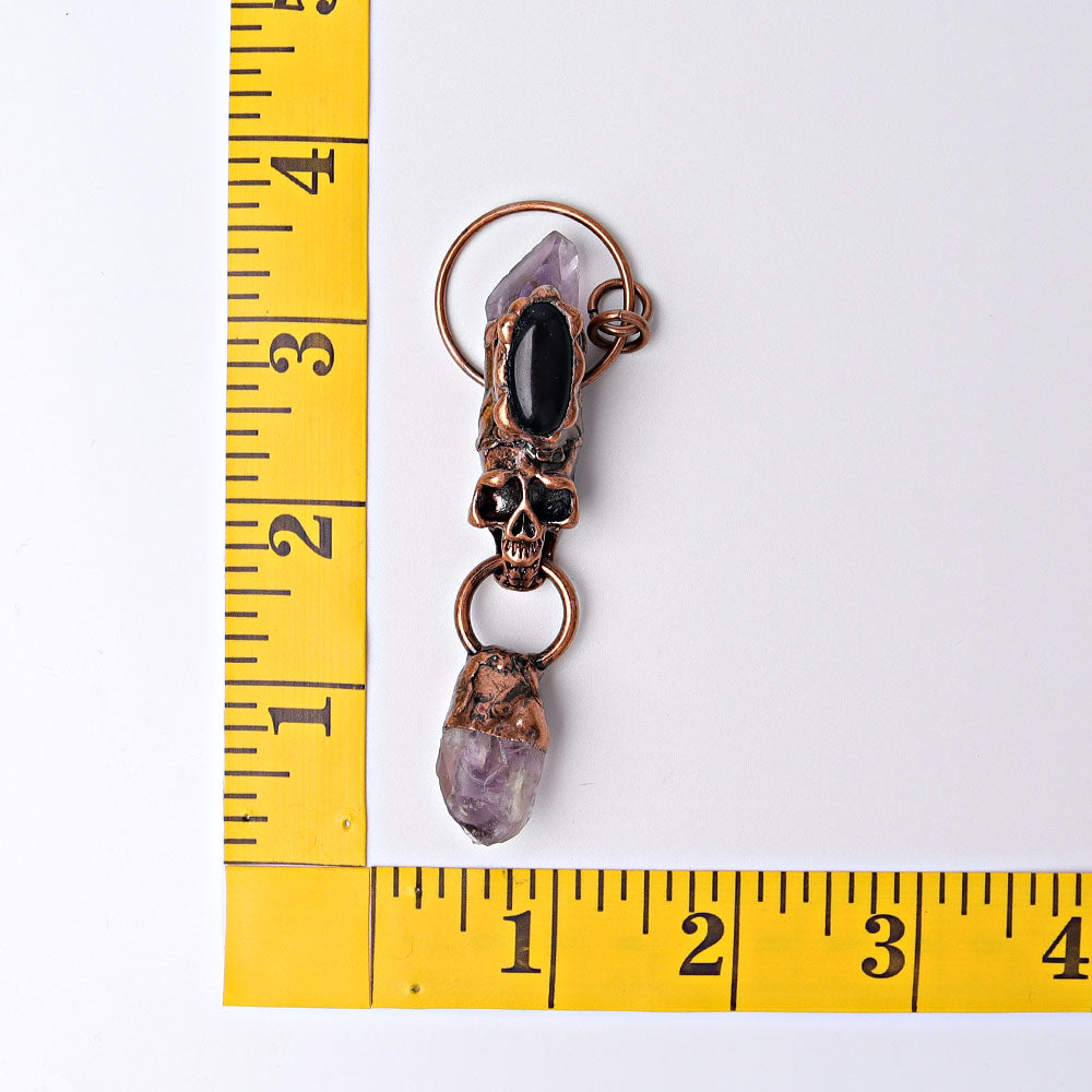 3.3 inch Amethyst Black Obsidian Skull Pendant