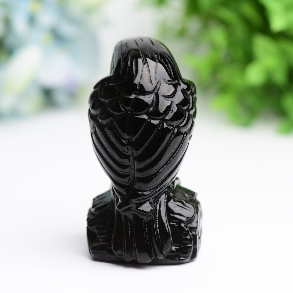 3.3 inch Black Obsidian Raven Crystal Carving
