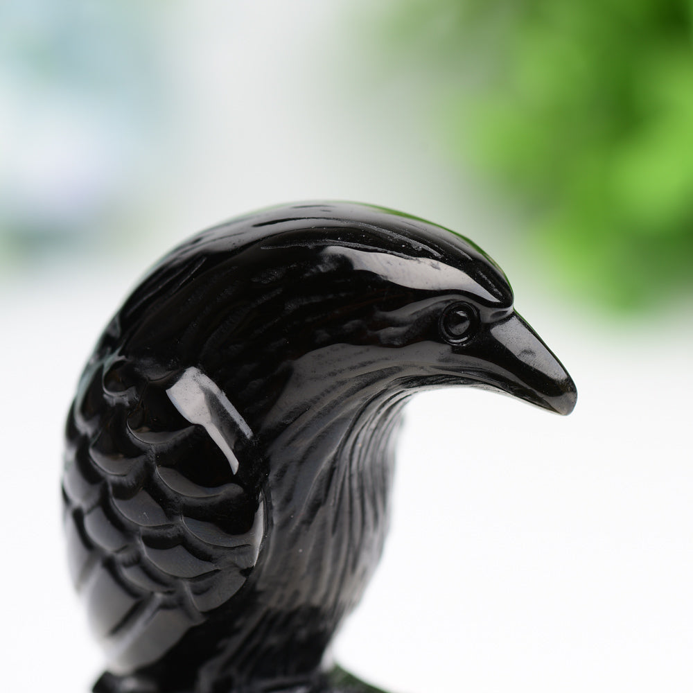 3.3 inch Black Obsidian Raven Crystal Carving