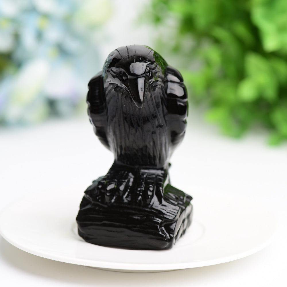3.3 inch Black Obsidian Raven Crystal Carving