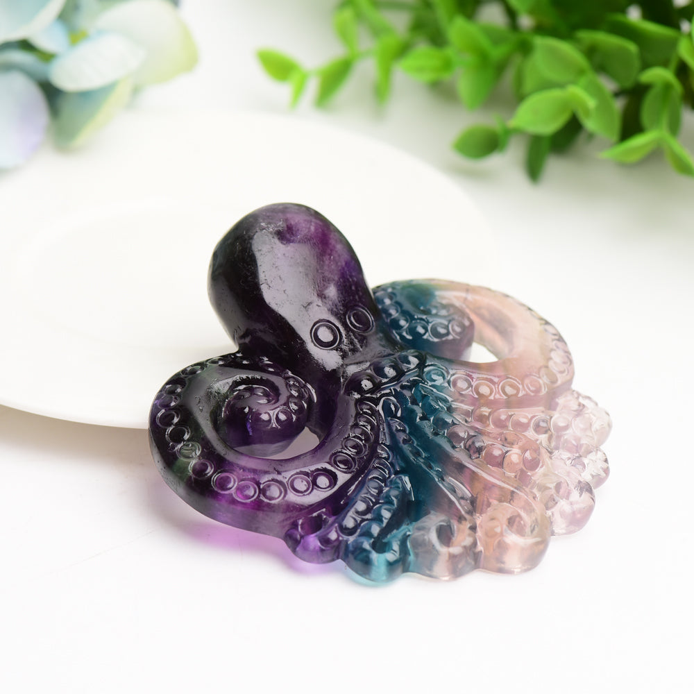 3.3 inch Rainbow Fluorite Octopus Crystal Carving