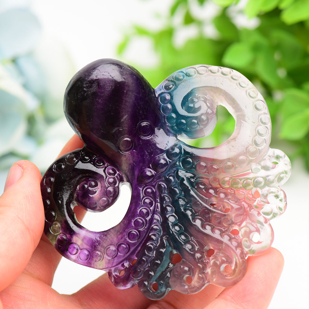 3.3 inch Rainbow Fluorite Octopus Crystal Carving