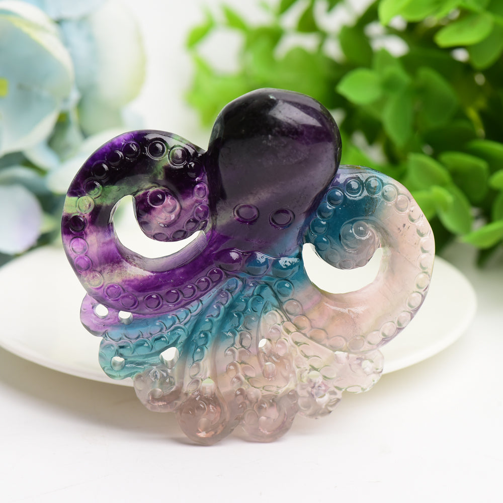 3.3 inch Rainbow Fluorite Octopus Crystal Carving