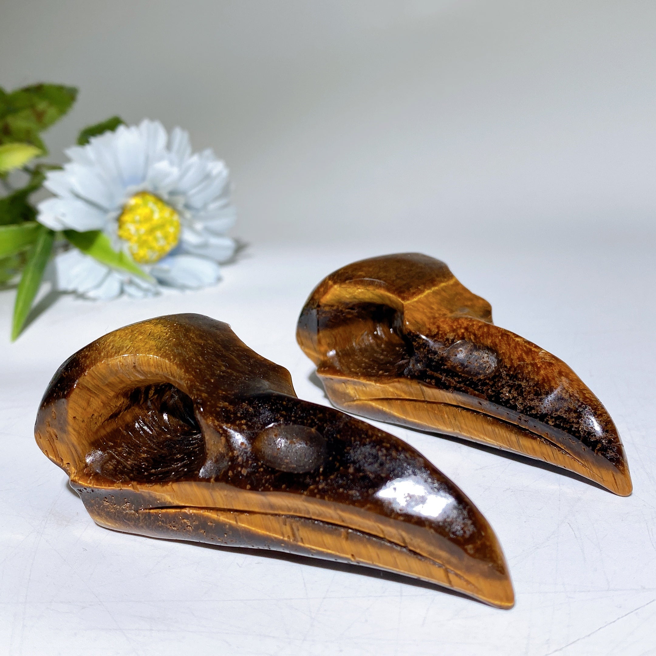 3.3 inch Yellow Tiger Eye Raven Skull Crystal Figurine for Healing