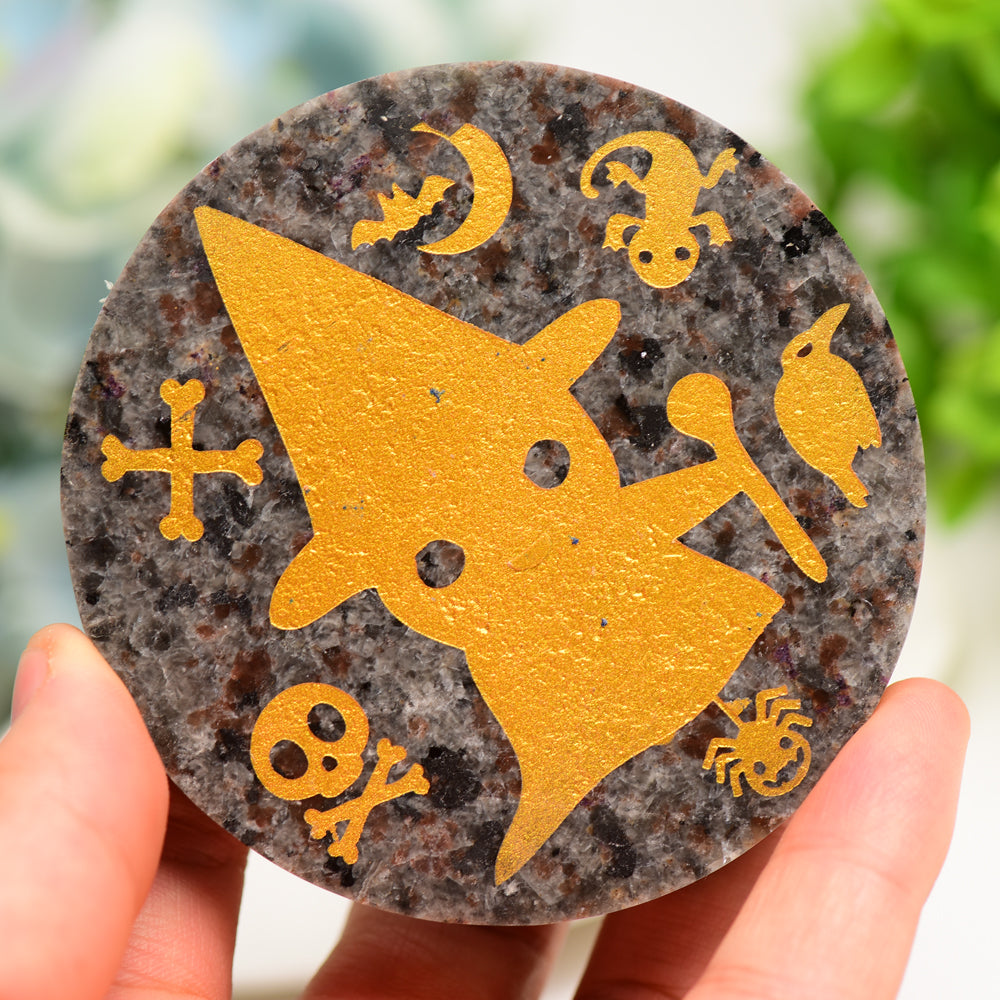 3.3 Inch Yooperlite Round Slab with Witch Print