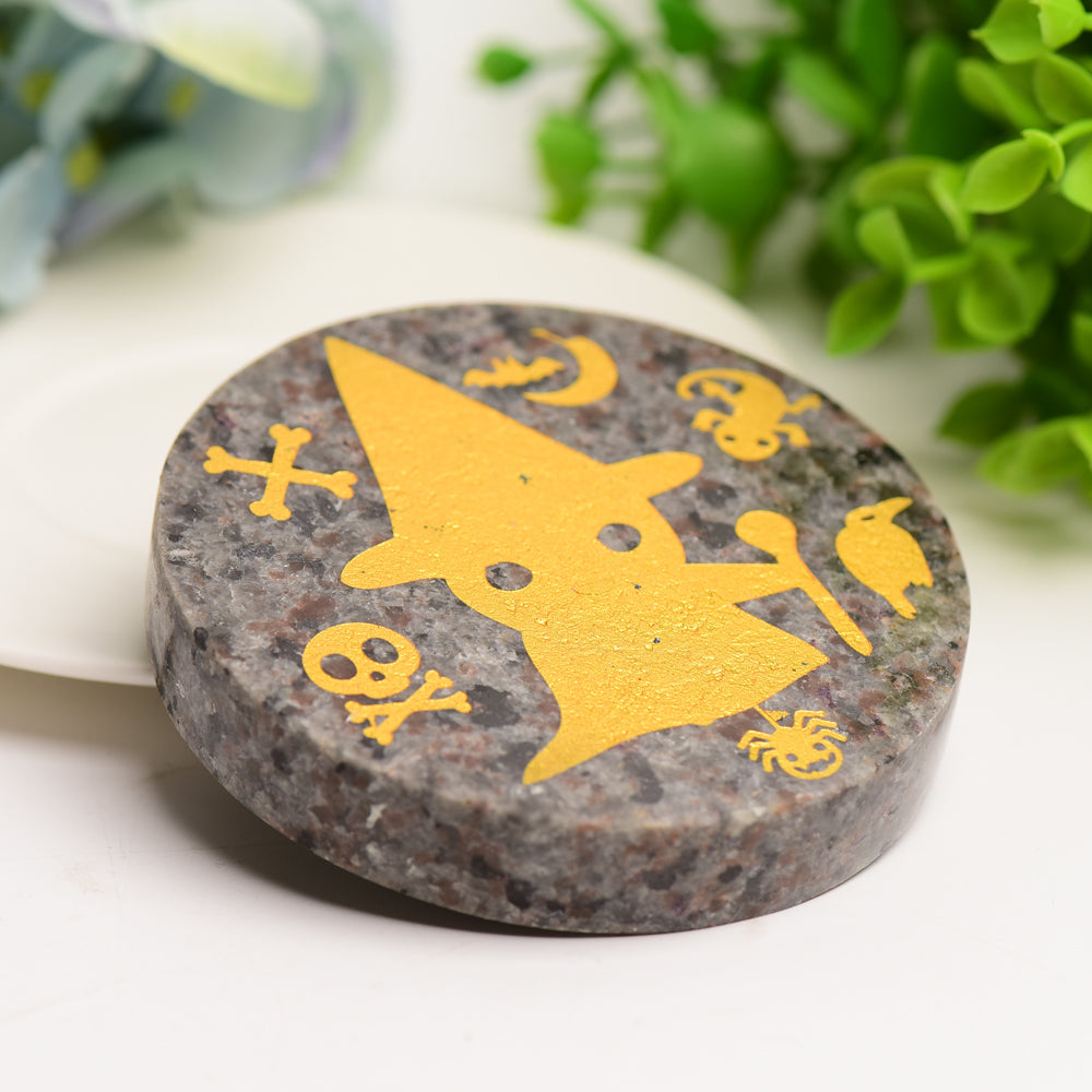 3.3 Inch Yooperlite Round Slab with Witch Print