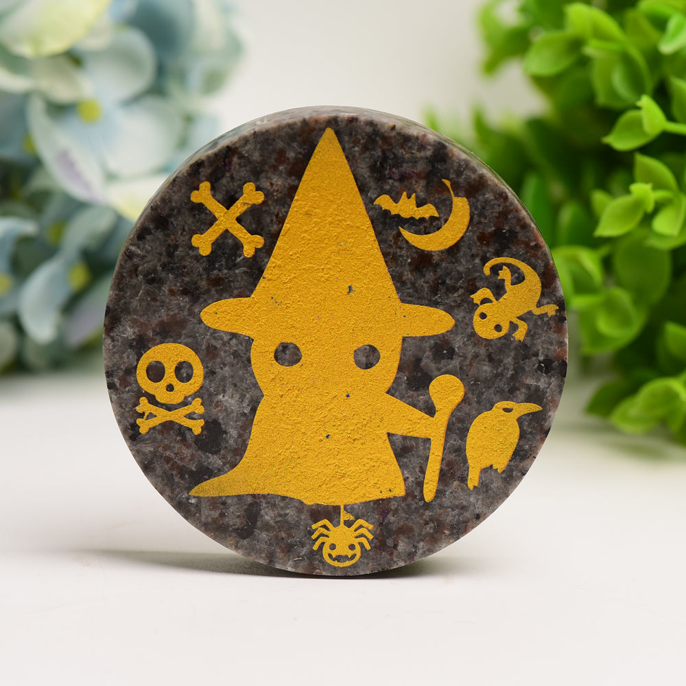 3.3 Inch Yooperlite Round Slab with Witch Print
