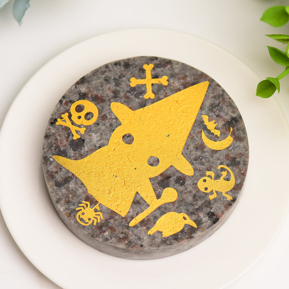 3.3 Inch Yooperlite Round Slab with Witch Print