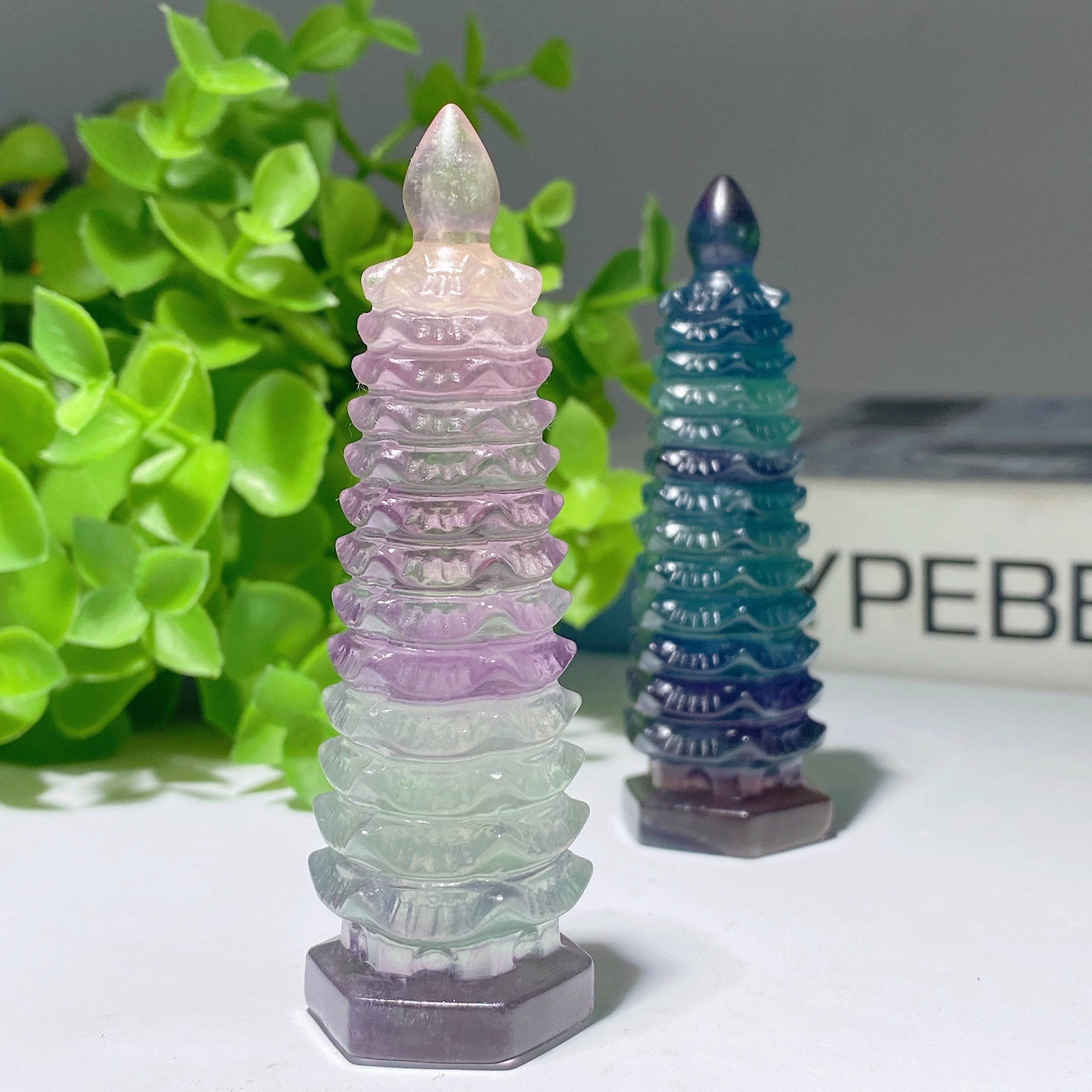 3-4.5 inch Clear Quartz Fluorite Wenchang Pagoda Crystal Figurines