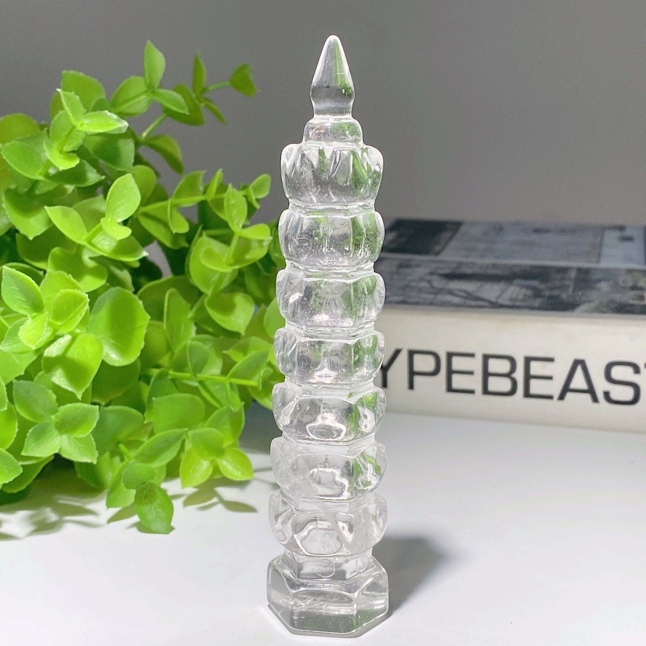 3-4.5 inch Clear Quartz Fluorite Wenchang Pagoda Crystal Figurines