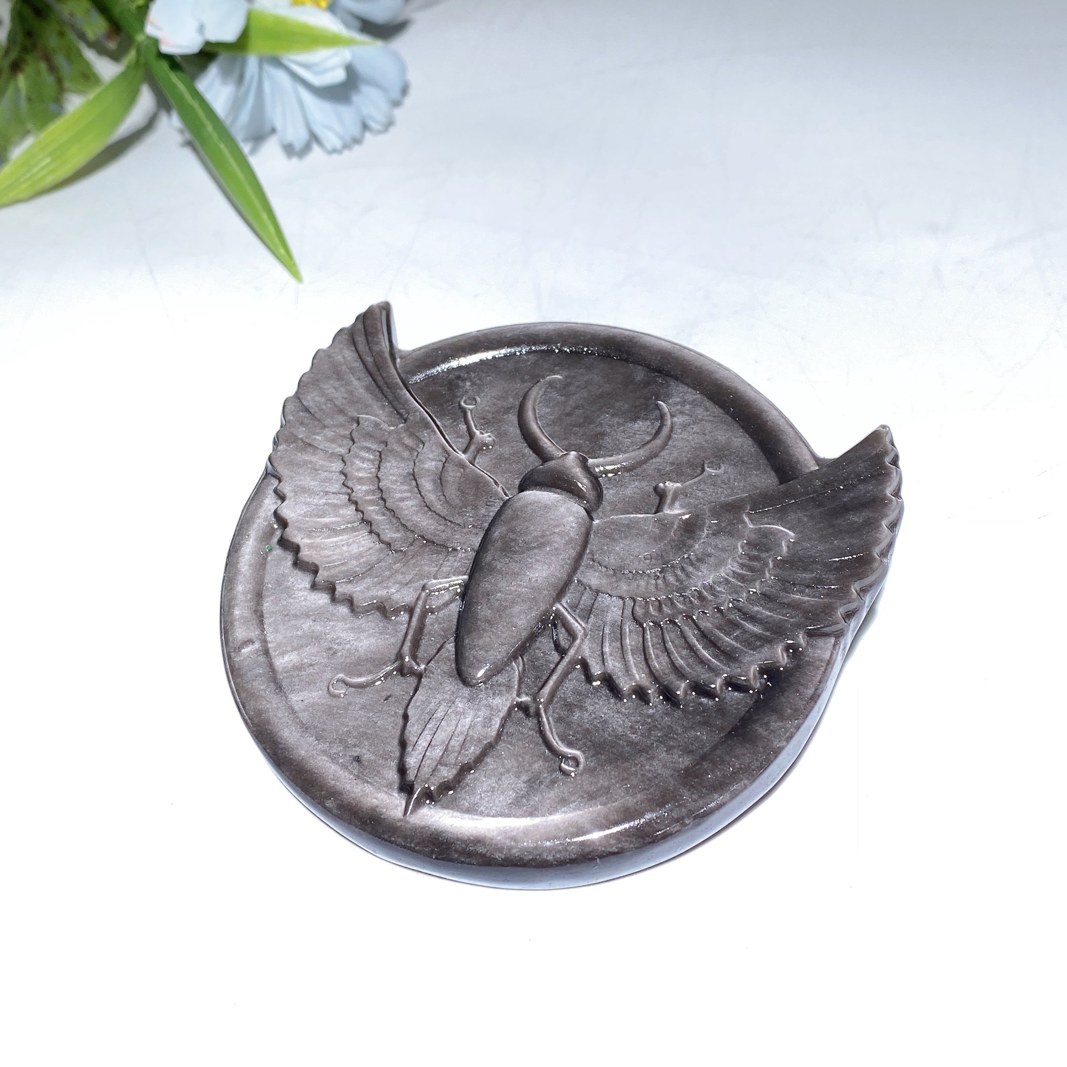 3.4" Golden Obsidian Crystal Insect Carving Figurine