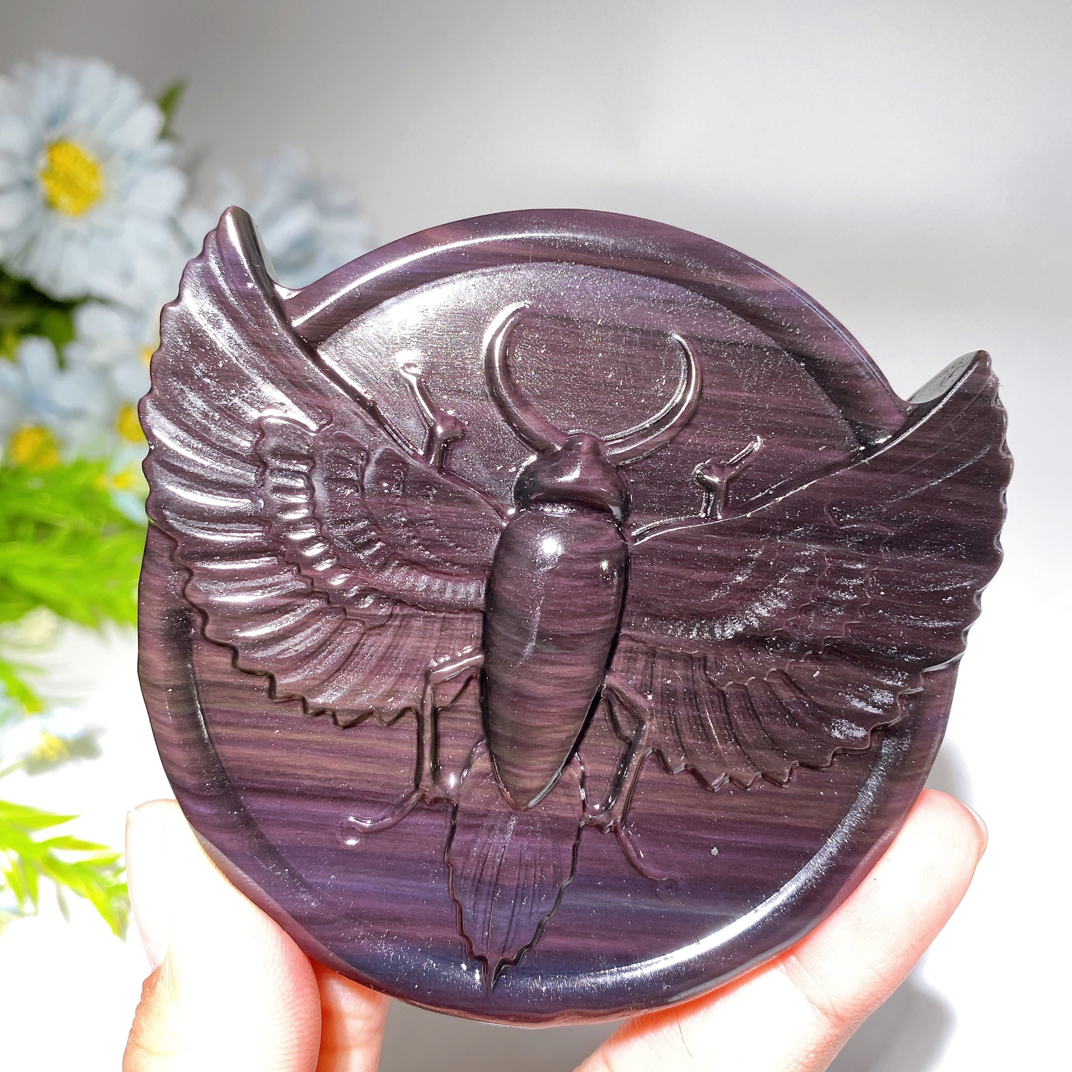 3.4" Golden Obsidian Crystal Insect Carving Figurine