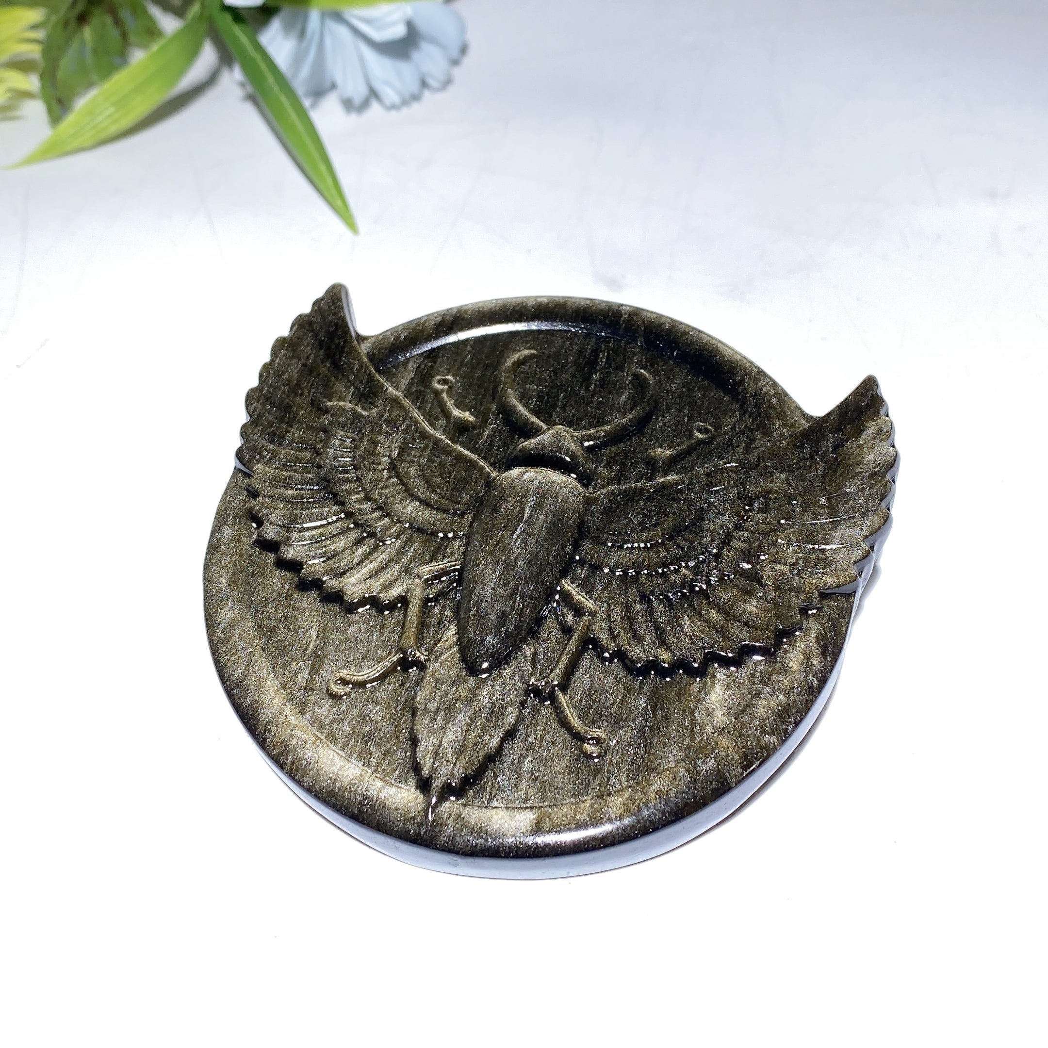 3.4" Golden Obsidian Crystal Insect Carving Figurine