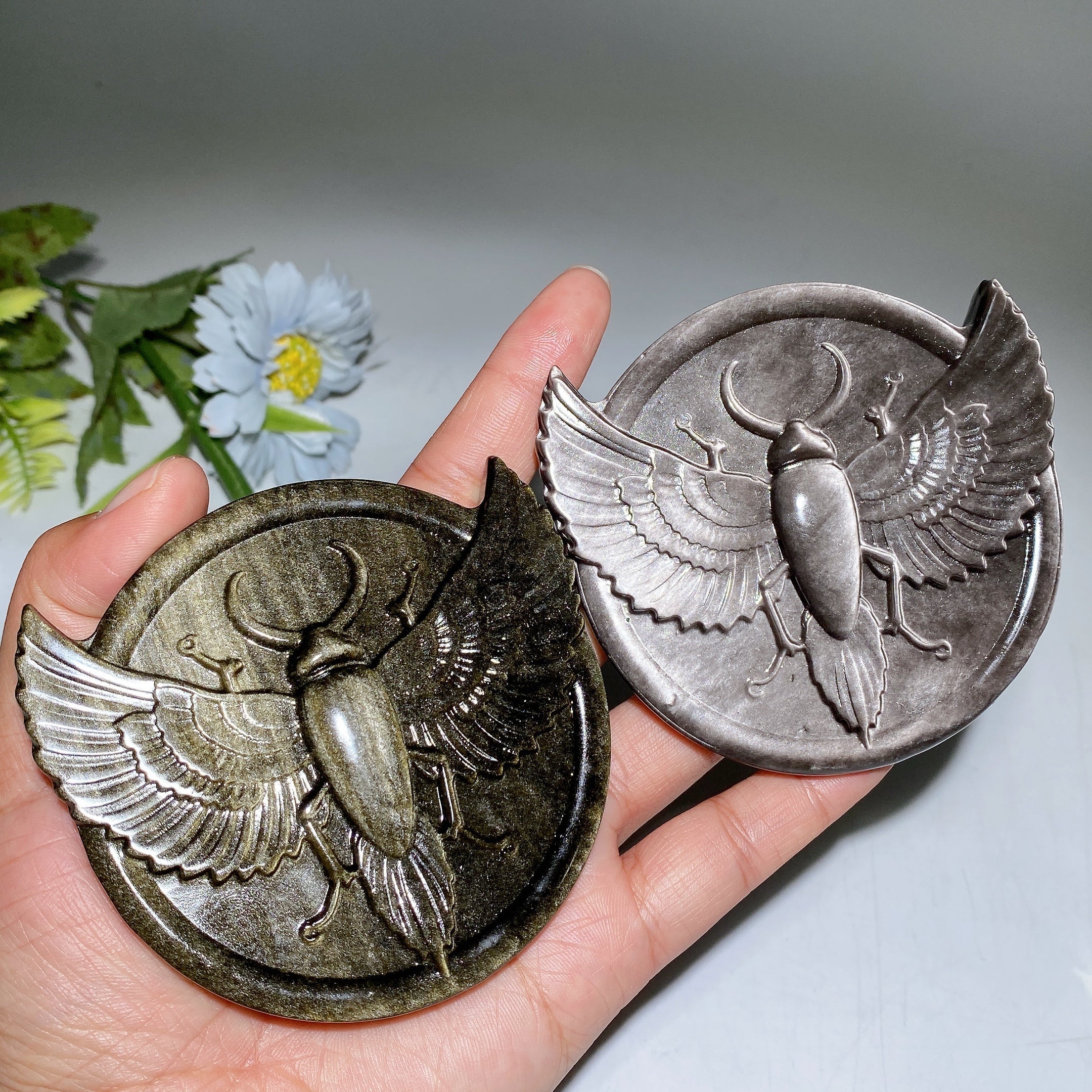 3.4" Golden Obsidian Crystal Insect Carving Figurine