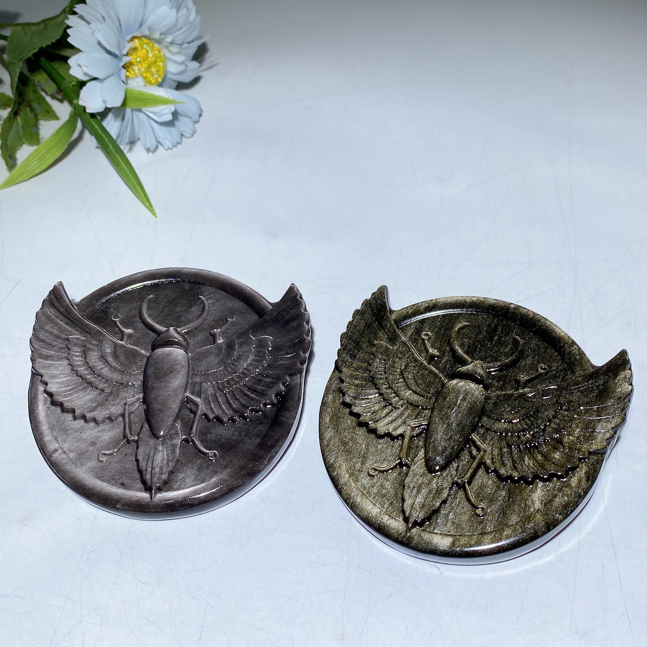 3.4" Golden Obsidian Crystal Insect Carving Figurine