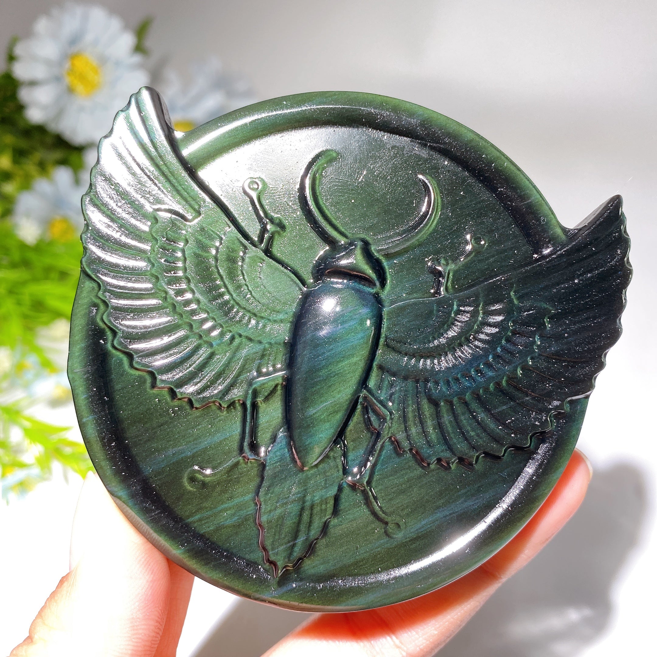 3.4" Golden Obsidian Crystal Insect Carving Figurine