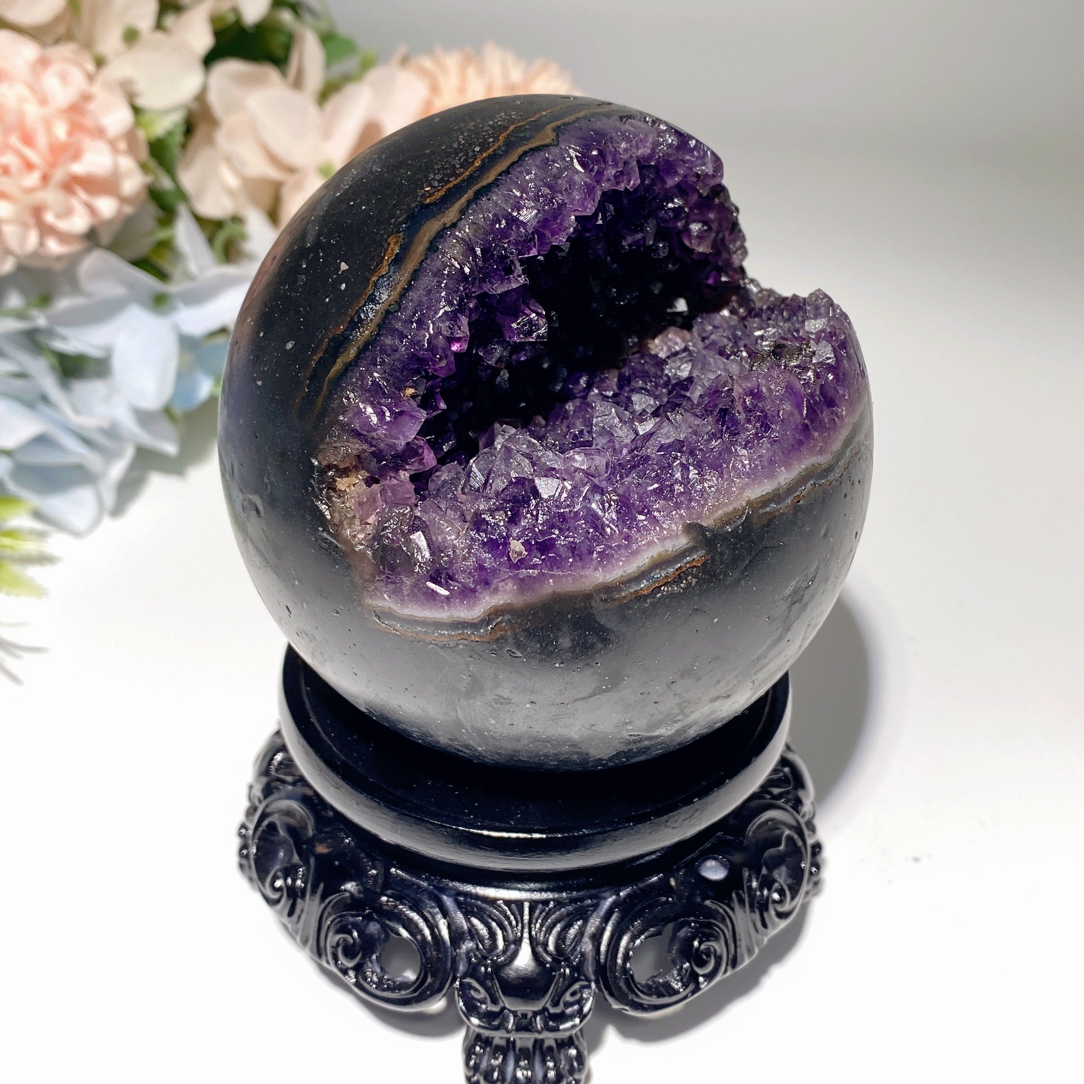 3.4 inch Amethyst Crystal Geode with Stand for Healing