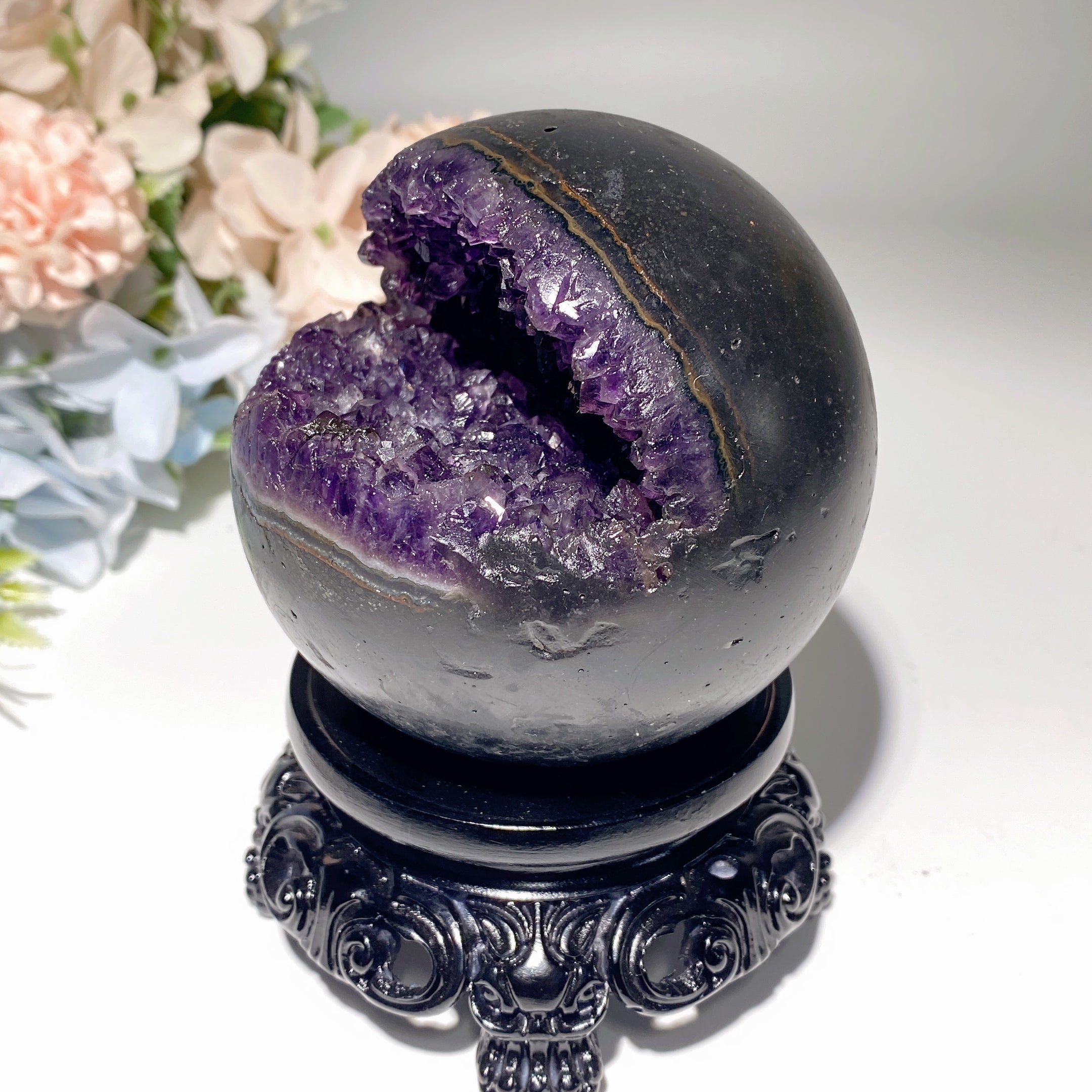 3.4 inch Amethyst Crystal Geode with Stand for Healing