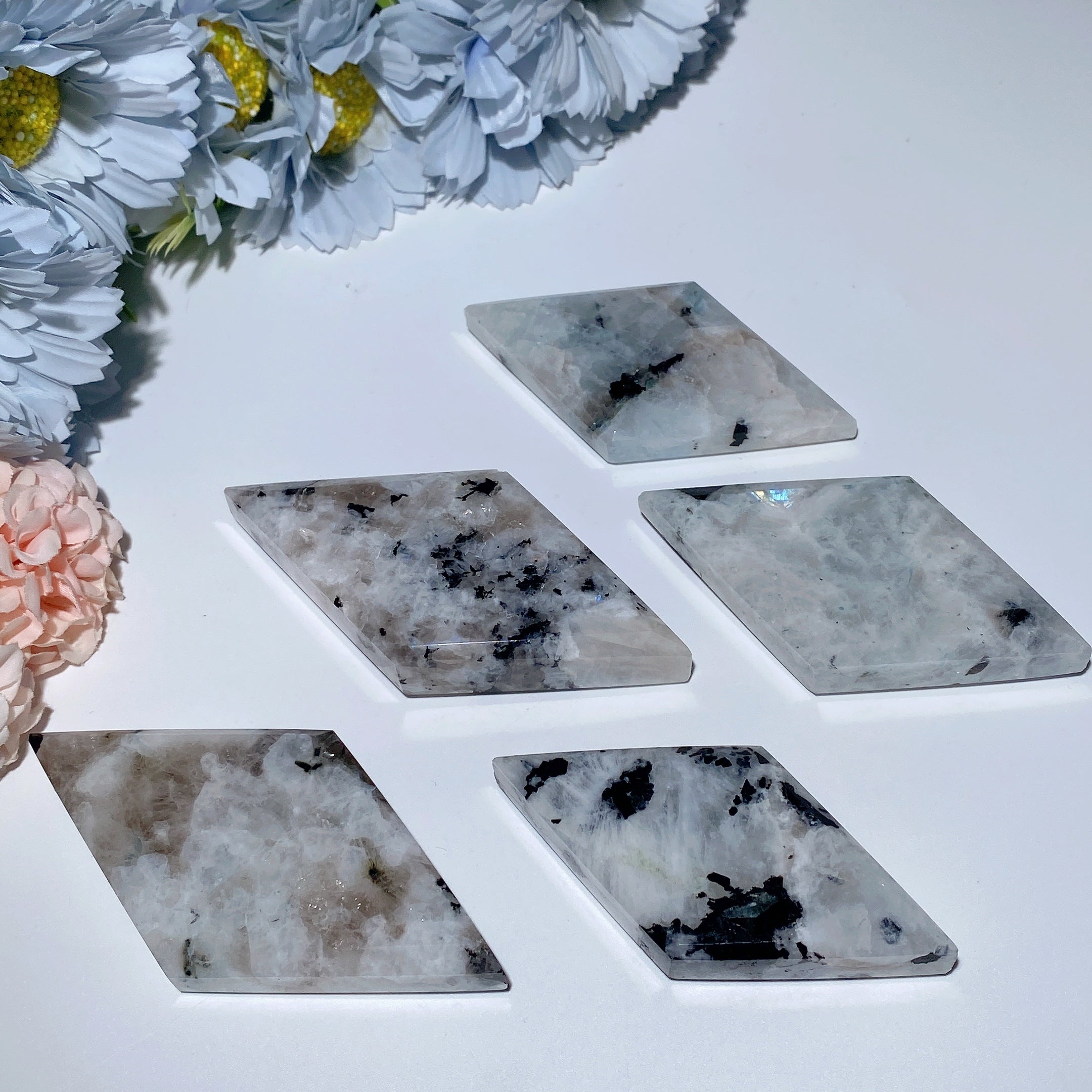 3-4 inch Black Moon Stone Rhombus Crystal Slab for Healing