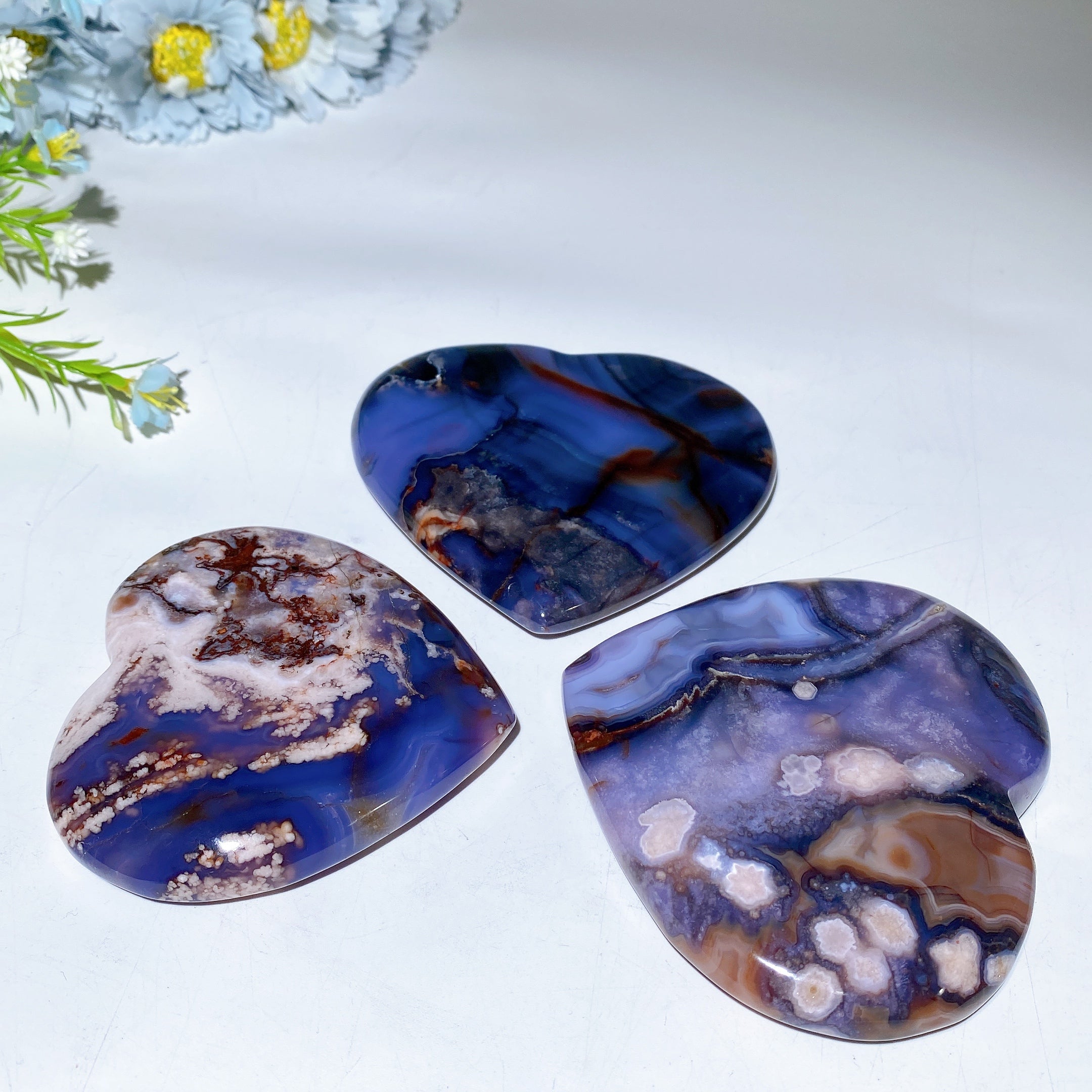 3 to 4 Inch Blue Flower Agate Heart Crystal for Healing