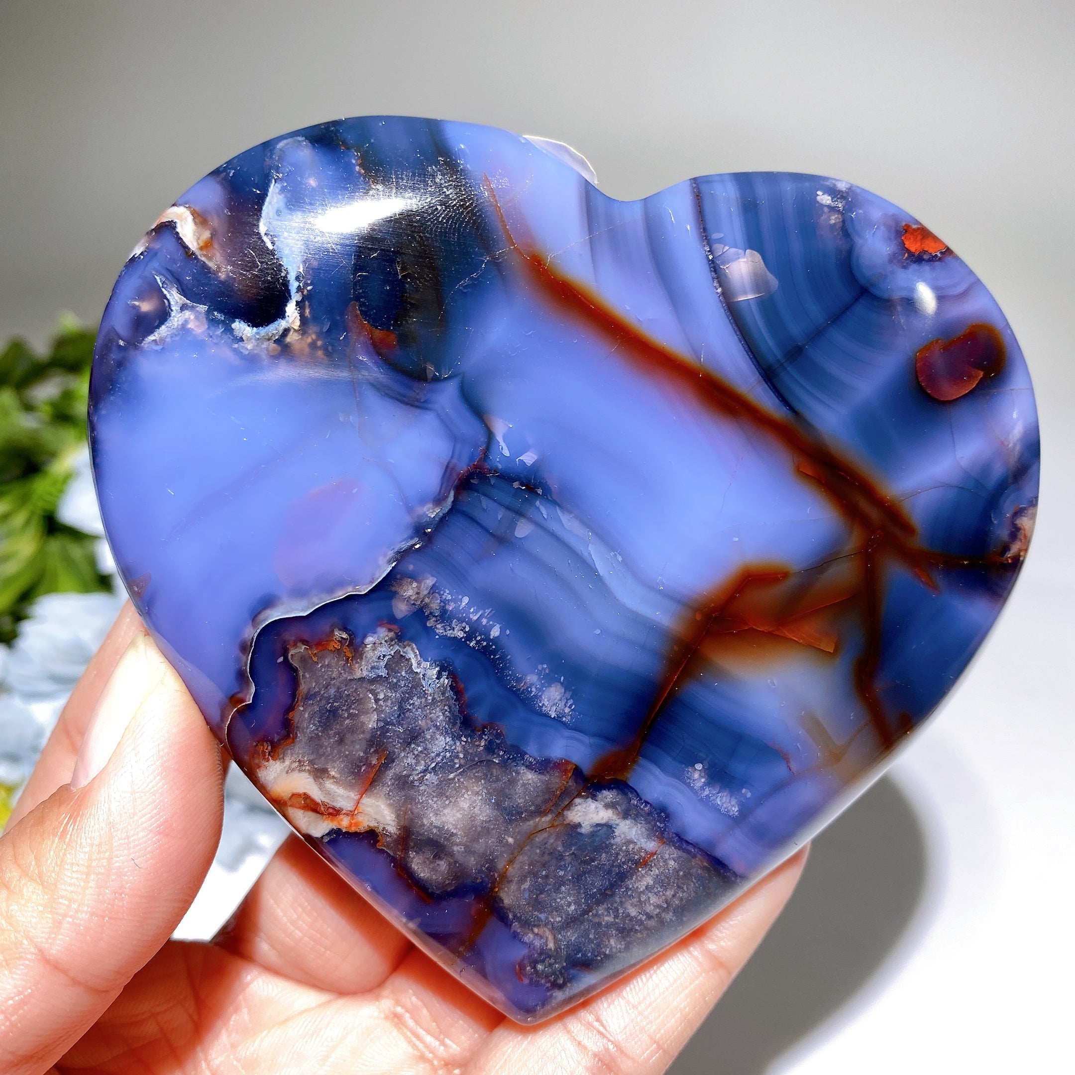 3 to 4 Inch Blue Flower Agate Heart Crystal for Healing