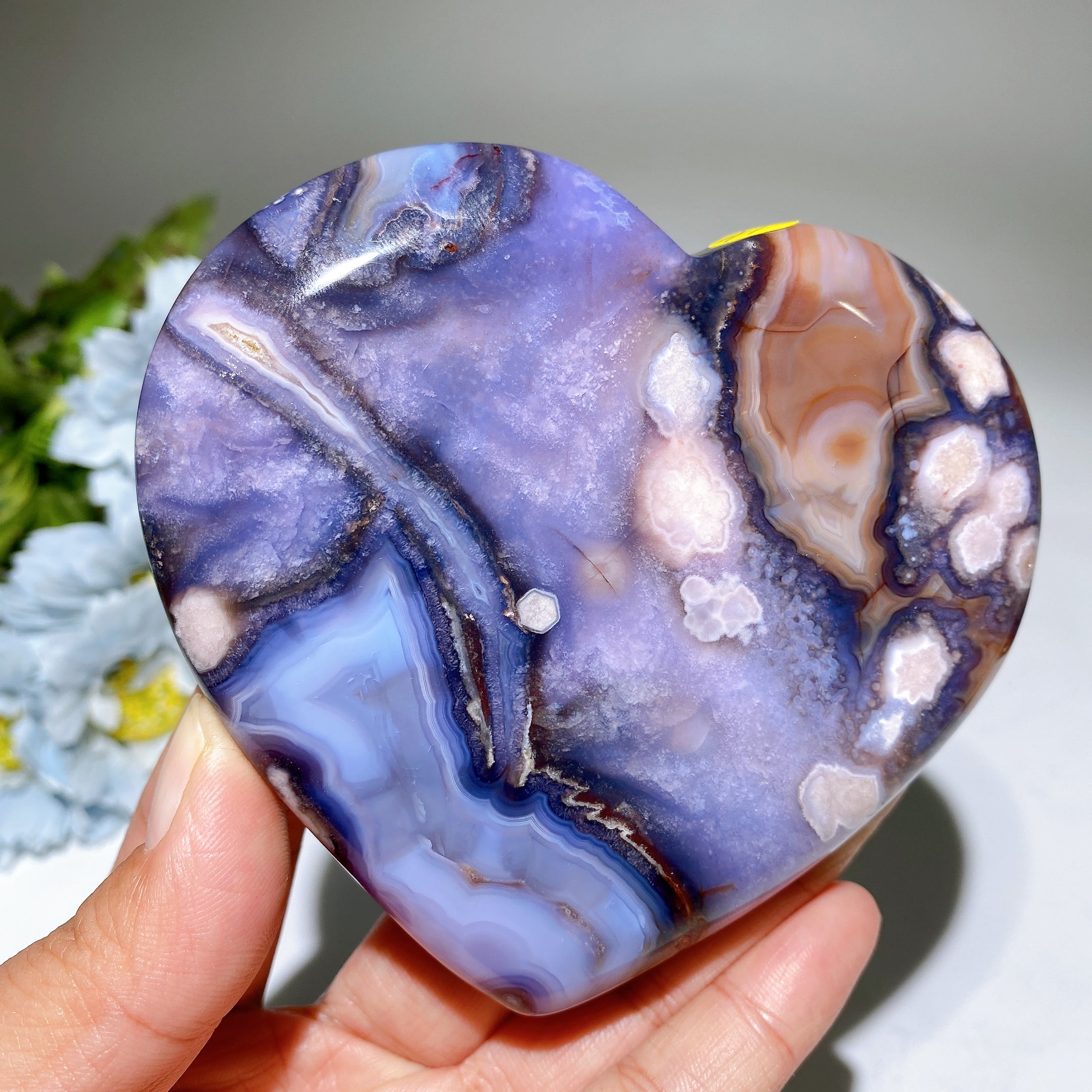 3 to 4 Inch Blue Flower Agate Heart Crystal for Healing