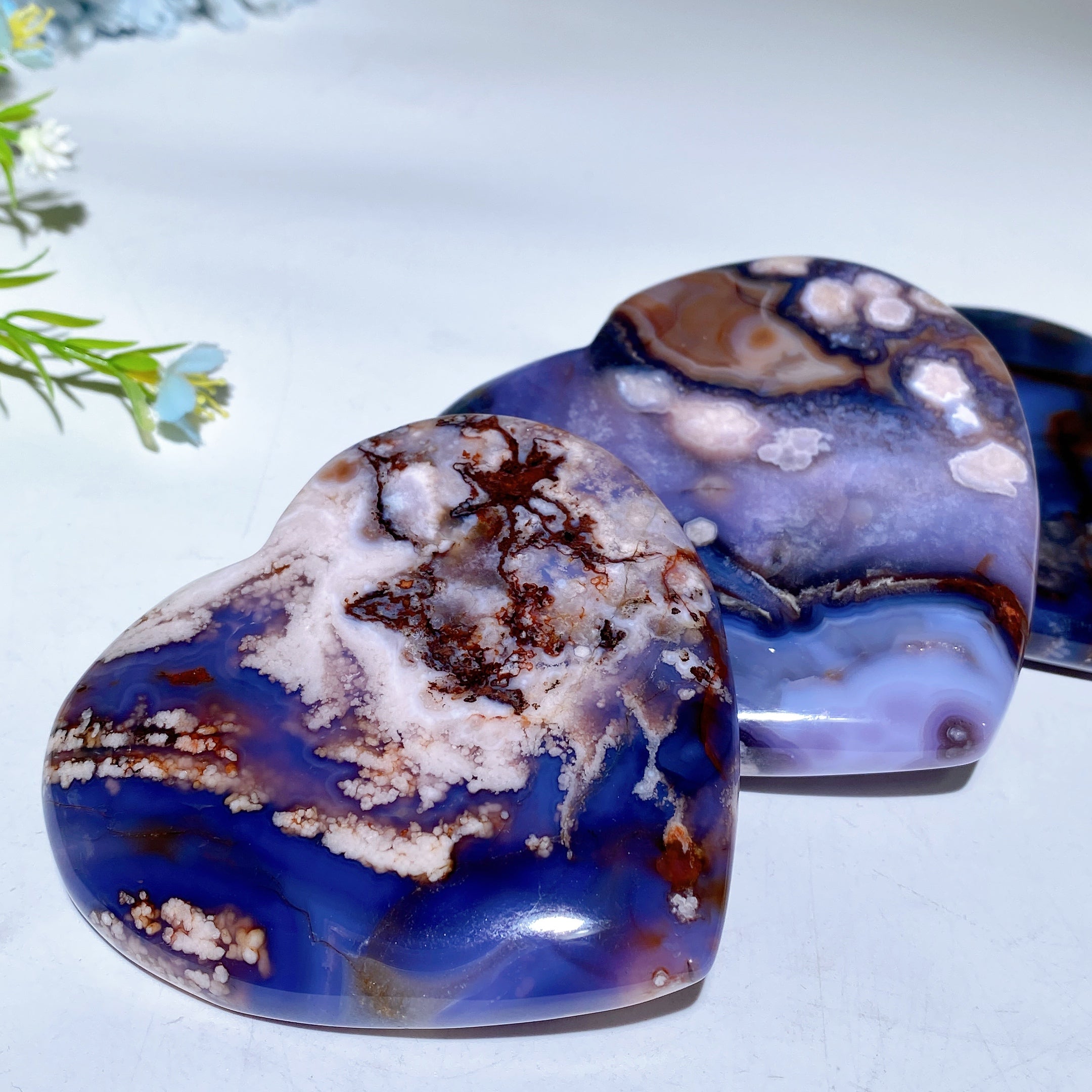 3 to 4 Inch Blue Flower Agate Heart Crystal for Healing