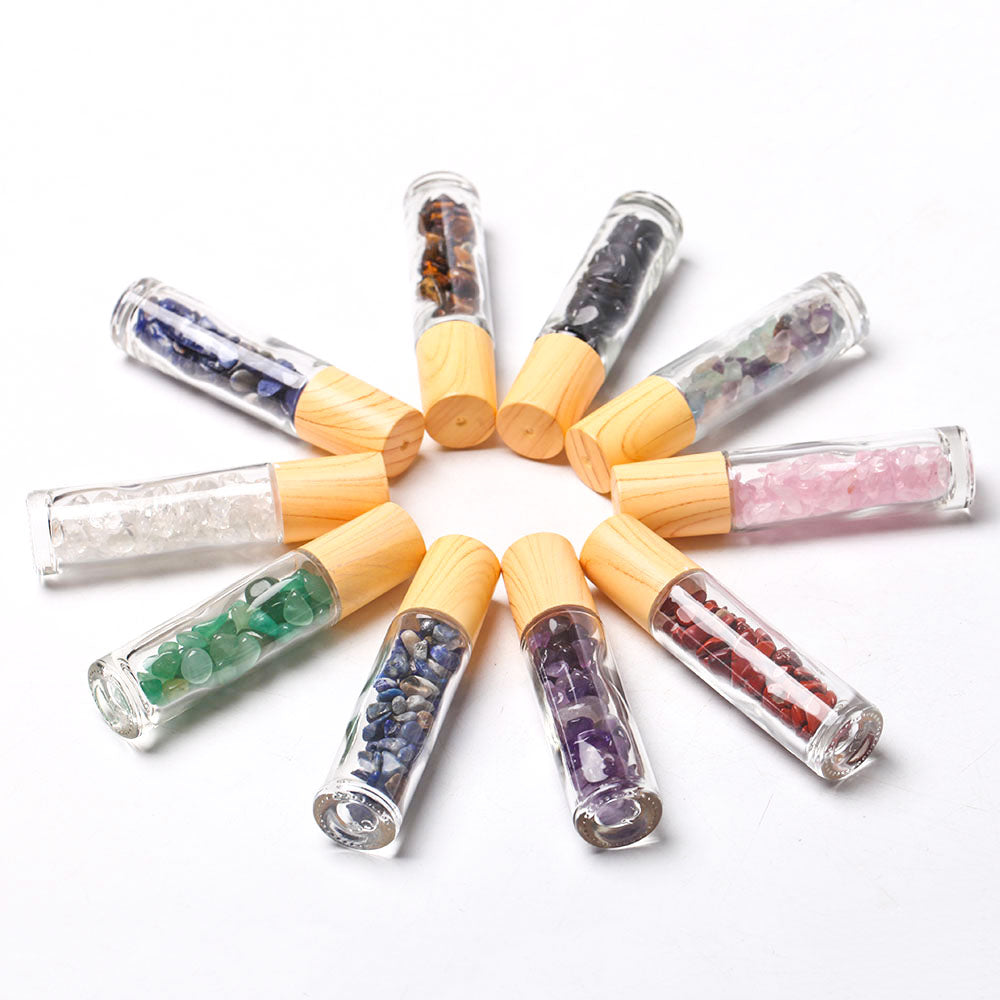 3.4 Inch Crystal Healing Oil Rollers Set with 10 Gemstones