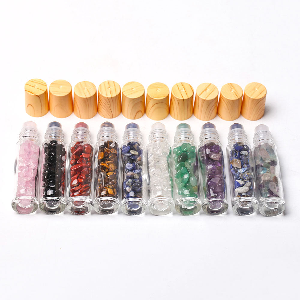 3.4 Inch Crystal Healing Oil Rollers Set with 10 Gemstones