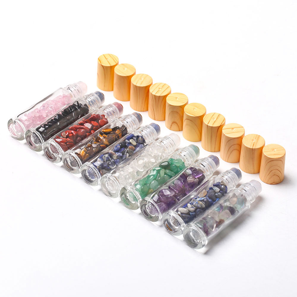 3.4 Inch Crystal Healing Oil Rollers Set with 10 Gemstones