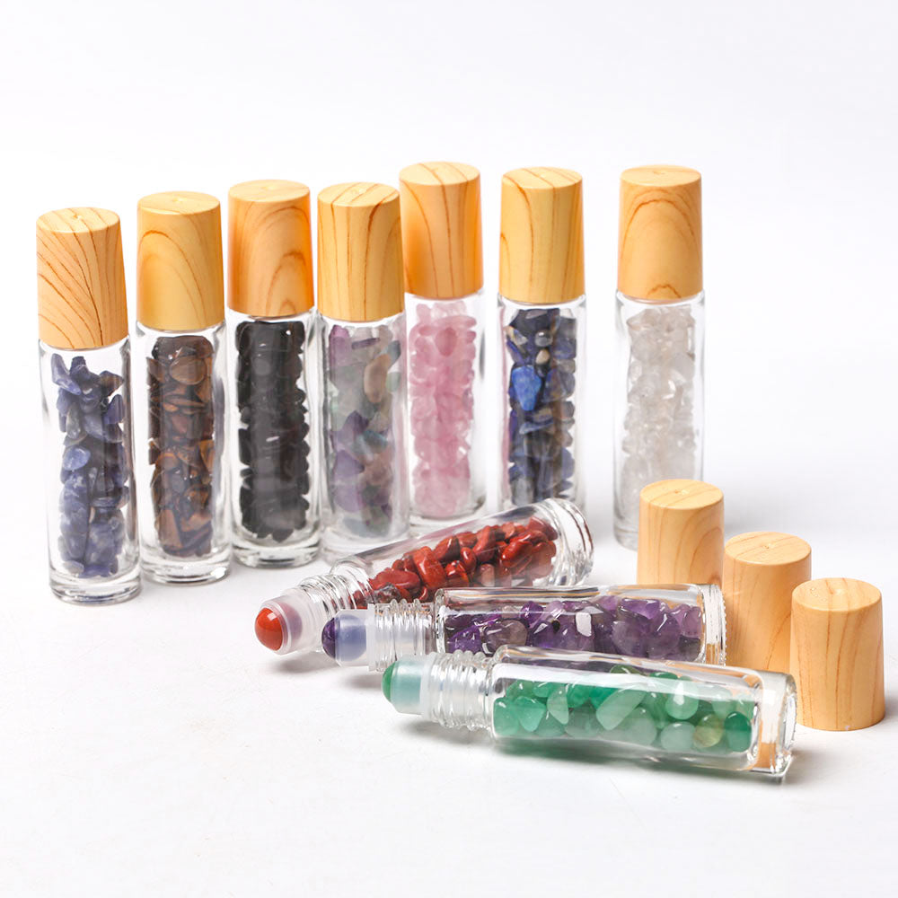 3.4 Inch Crystal Healing Oil Rollers Set with 10 Gemstones