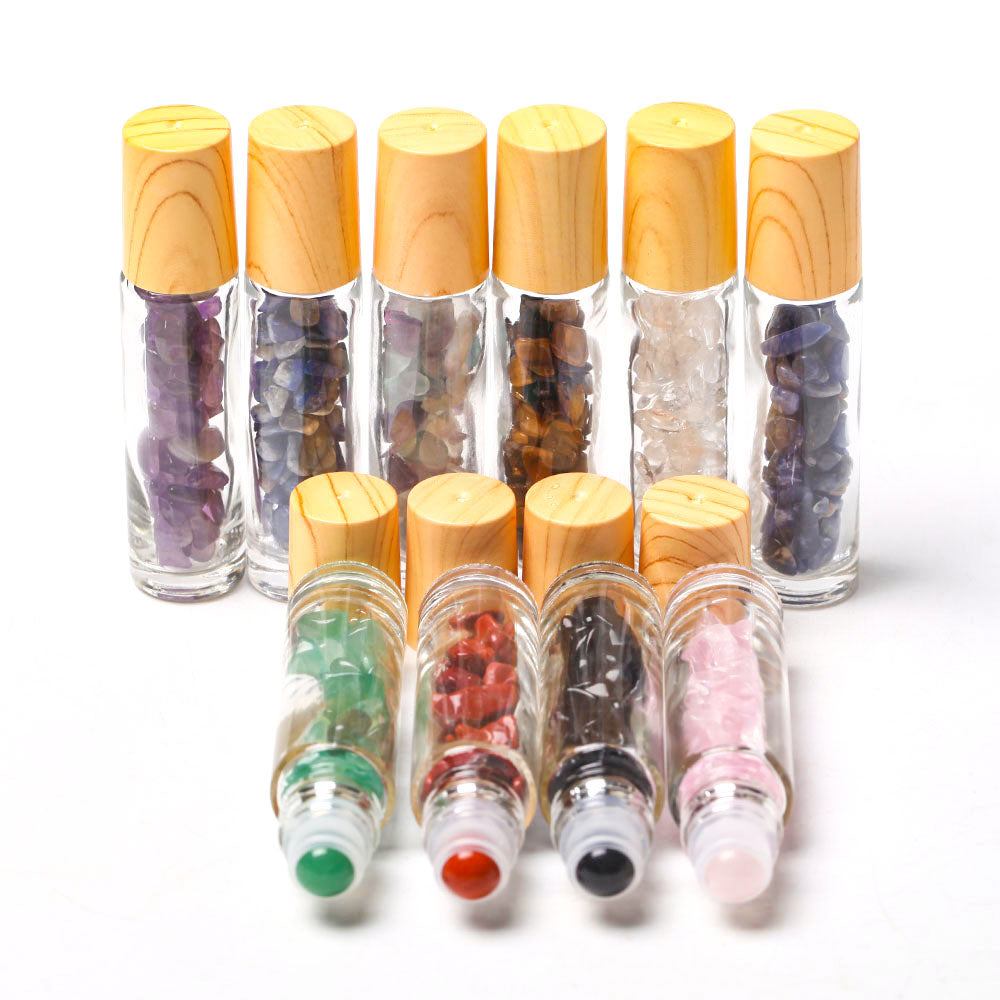 3.4 Inch Crystal Healing Oil Rollers Set with 10 Gemstones
