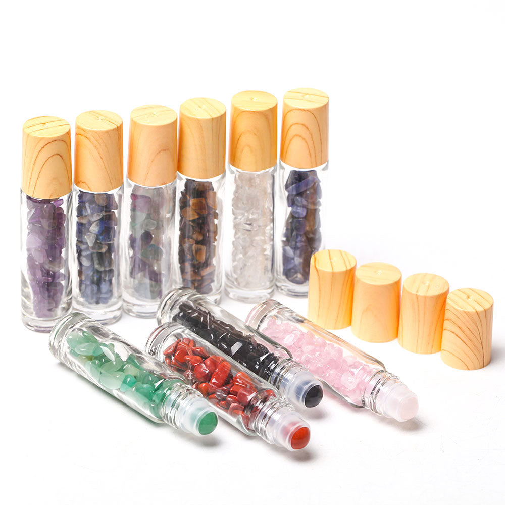 3.4 Inch Crystal Healing Oil Rollers Set with 10 Gemstones