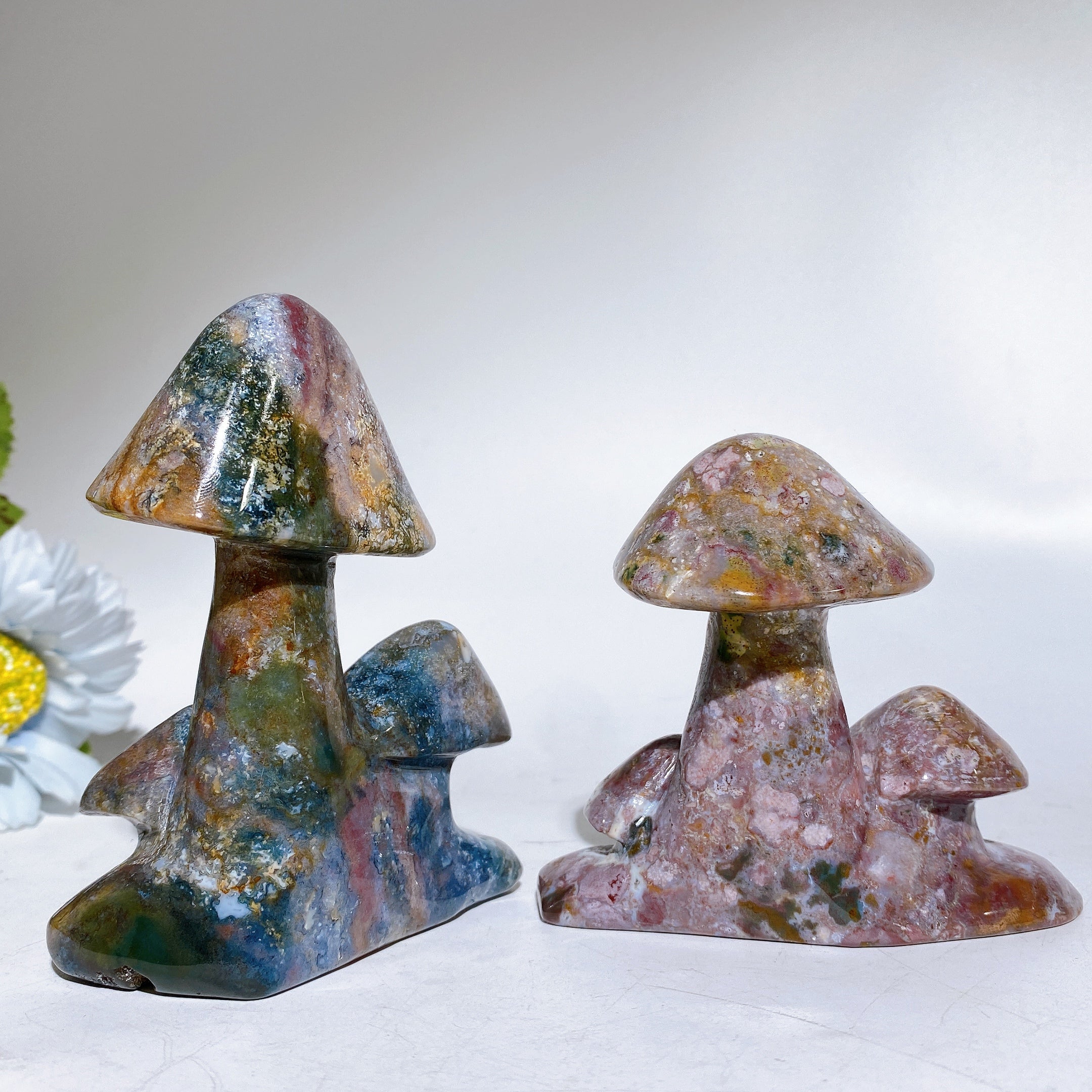 3"-4" Ocean Jasper Crystal Figurine Mushroom Healing