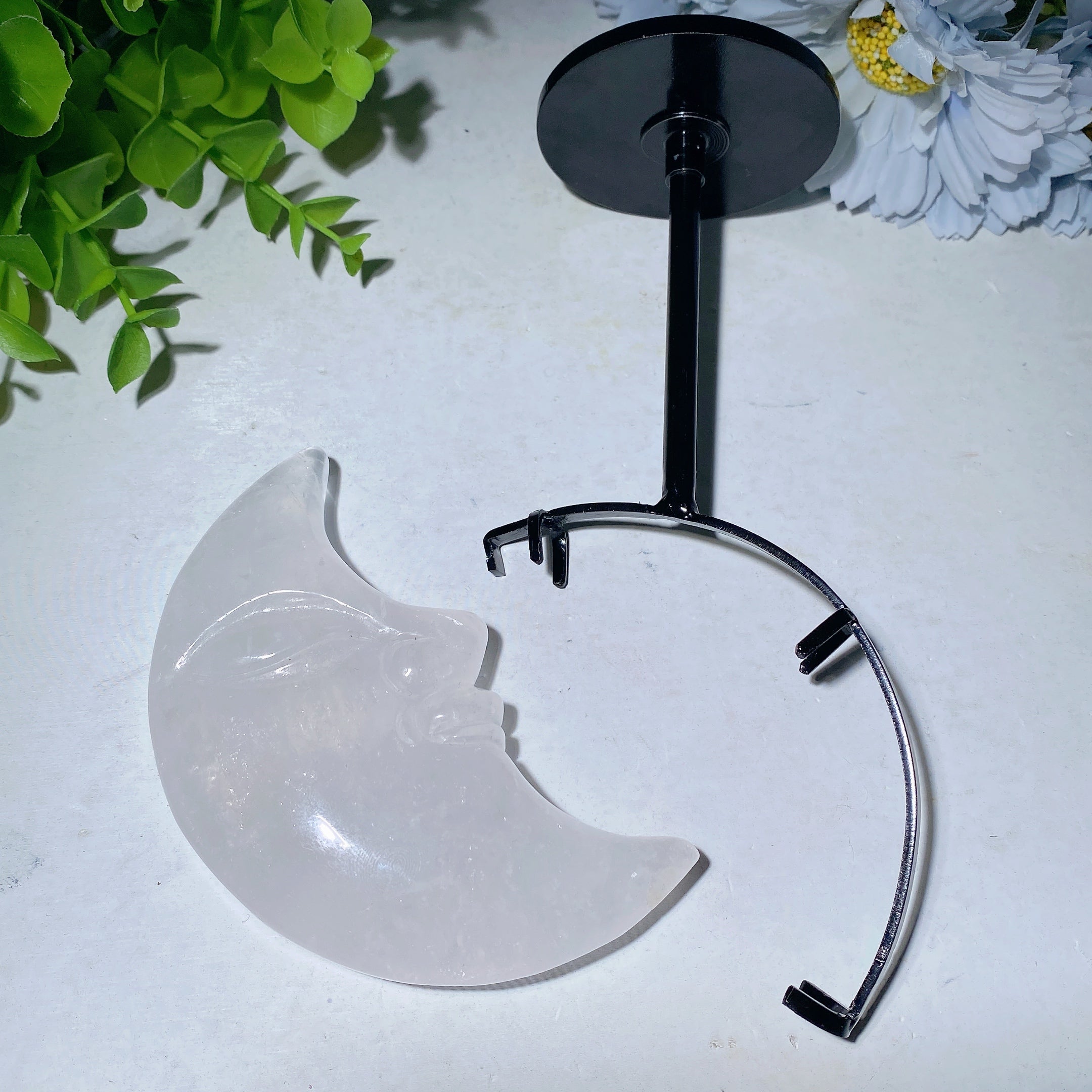 3.5-4 Inch Clear Quartz Moon Face Crystal Display