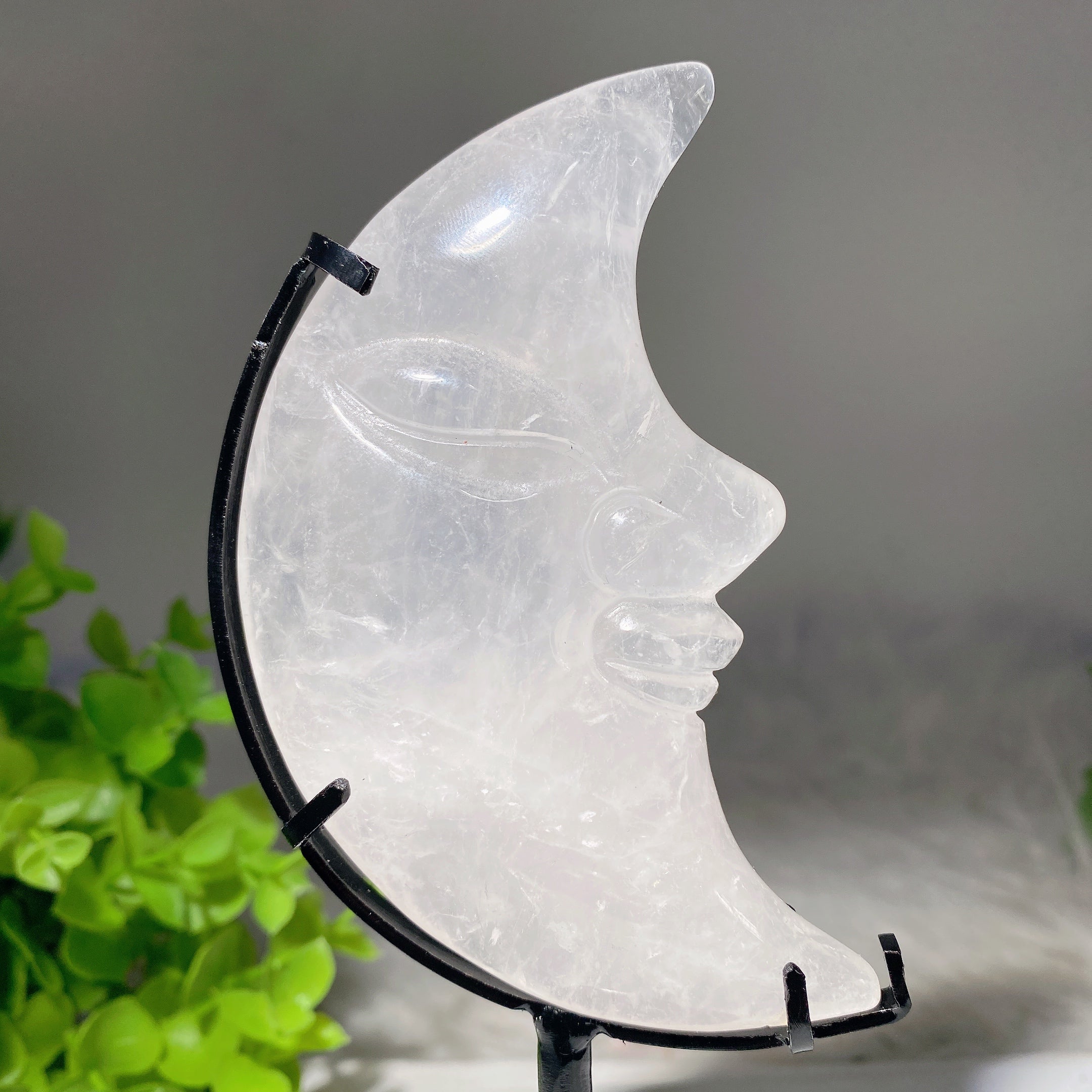 3.5-4 Inch Clear Quartz Moon Face Crystal Display